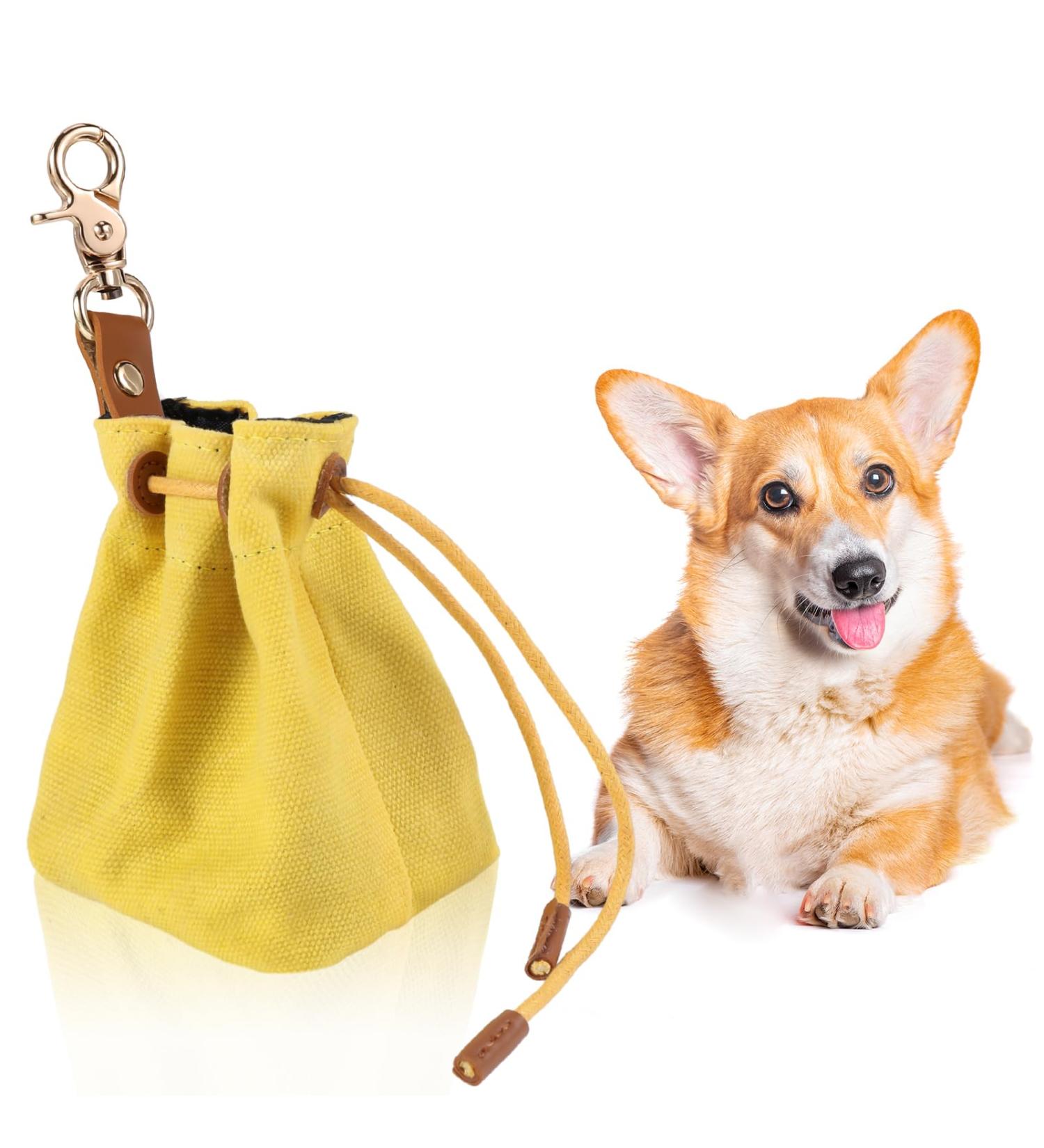 Newofview Dog Treats & Food Storage Bag - Durable Canvas Training Feed Bag with Clip Buckle - Yellow - Buy Online on GoSupps.com