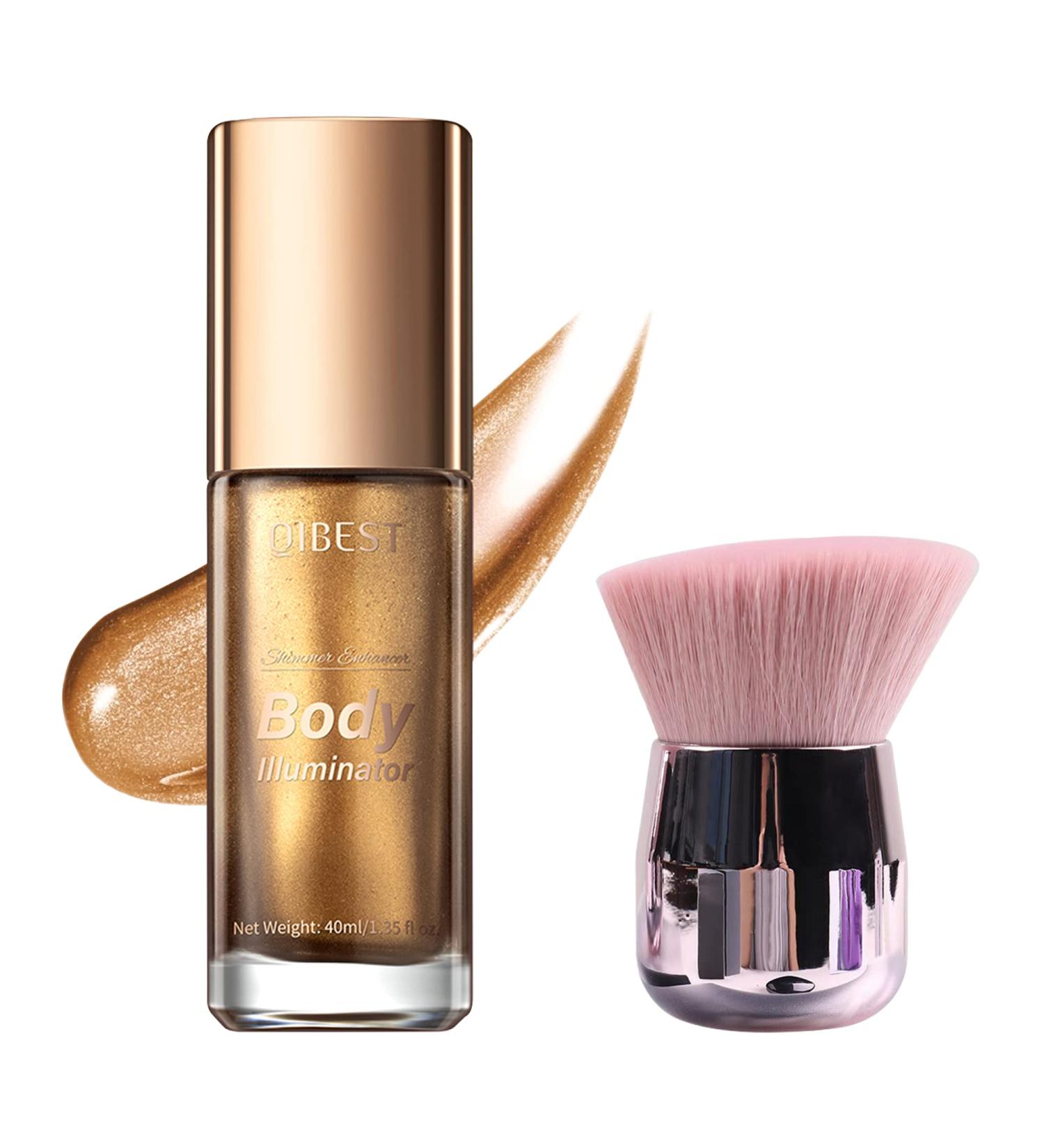 Glistening Bronze Body Shimmer Oil 40ml - Waterproof Illuminator for Face & Body with Makeup Brush - Moisturizing and Light-Reflecting Formula - Buy Online on GoSupps.com