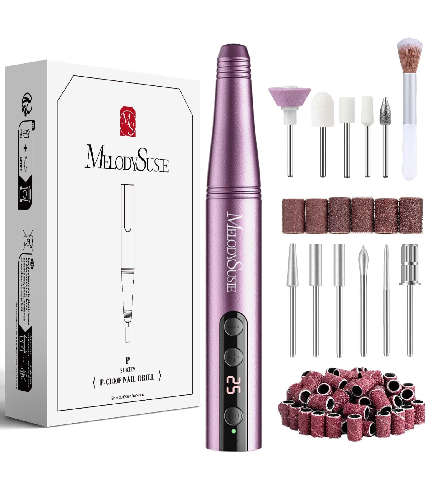 Melodysusie Wireless Nail Miller Kit 11 in 1 - PC180F 25000RPM Portable Nail File Set for Acrylic Gel & Dip Powder - 25 Speed Manicure & Pedicure Tools in Pink - Buy Online on GoSupps.com