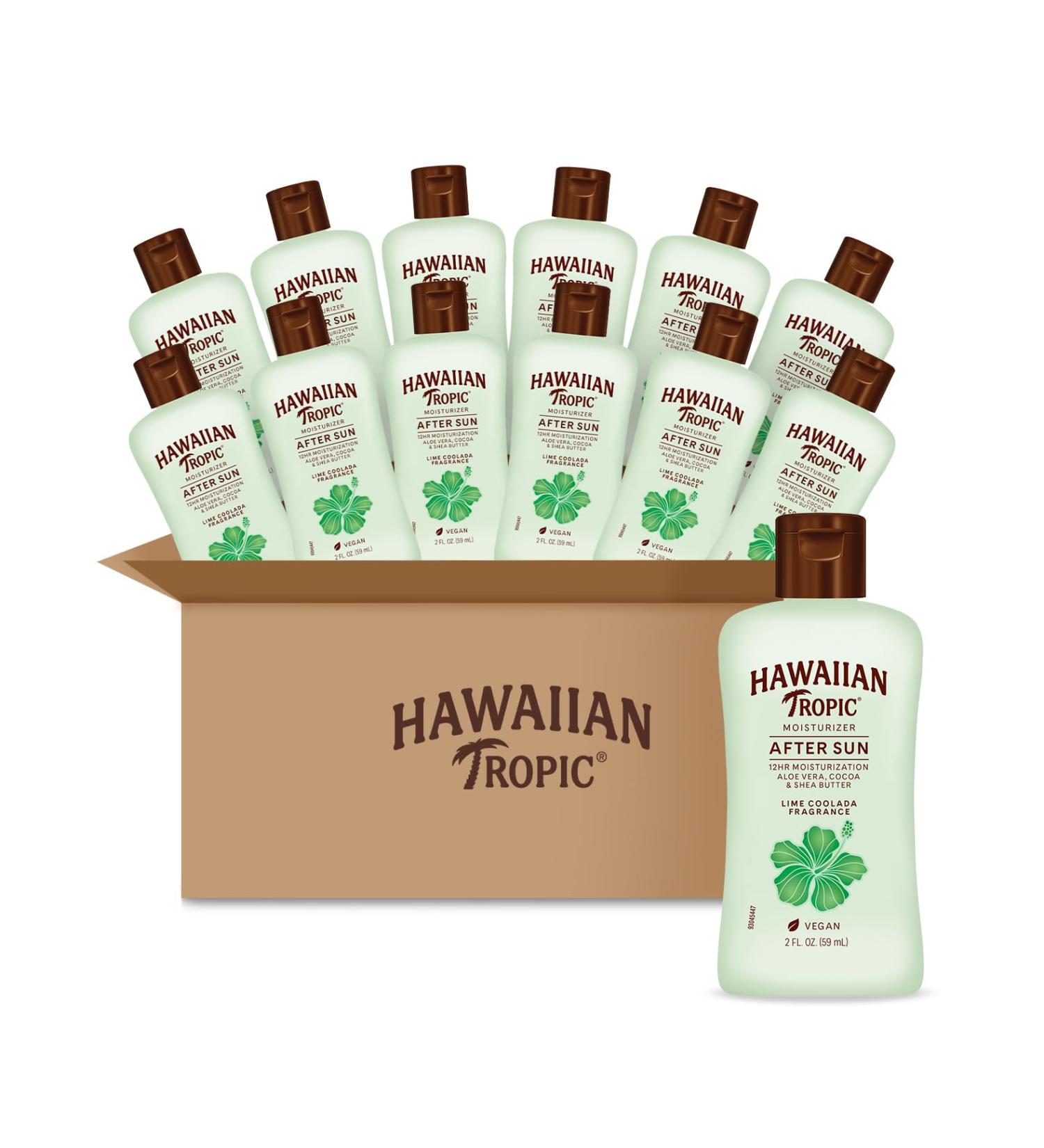 Hawaiian Tropic After Sun Lotion Lime Coolada Case 12 mini bottles | After Sun Care Travel Essentials Aloe Vera Lotion 2 fl oz each (Pack of 12) - Buy Online on GoSupps.com