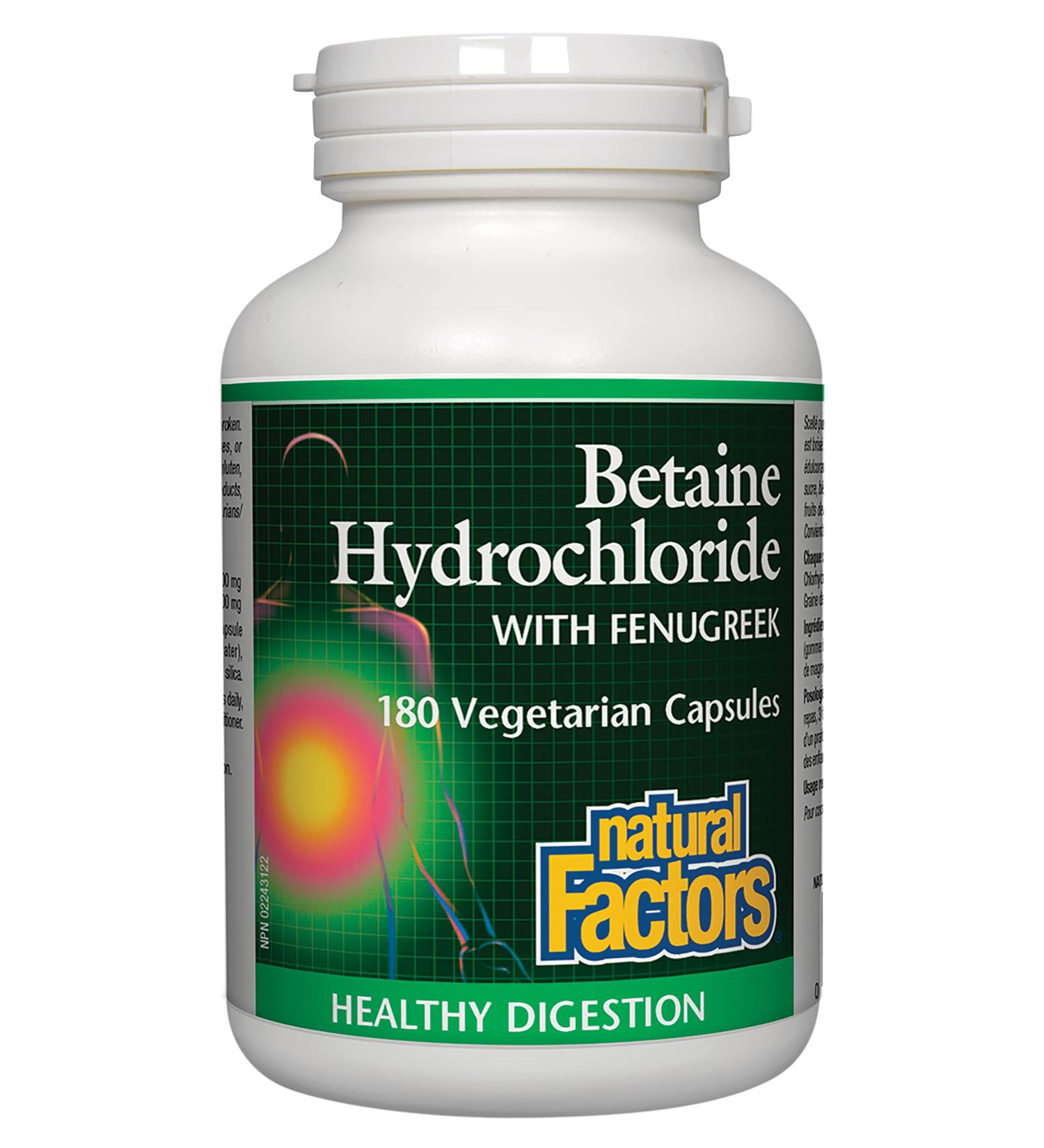 Natural Factors Betaine Hydrochloride with Fenugreek 500mg - 90 Vegetarian Capsules for Digestive Support - Buy Online on GoSupps.com