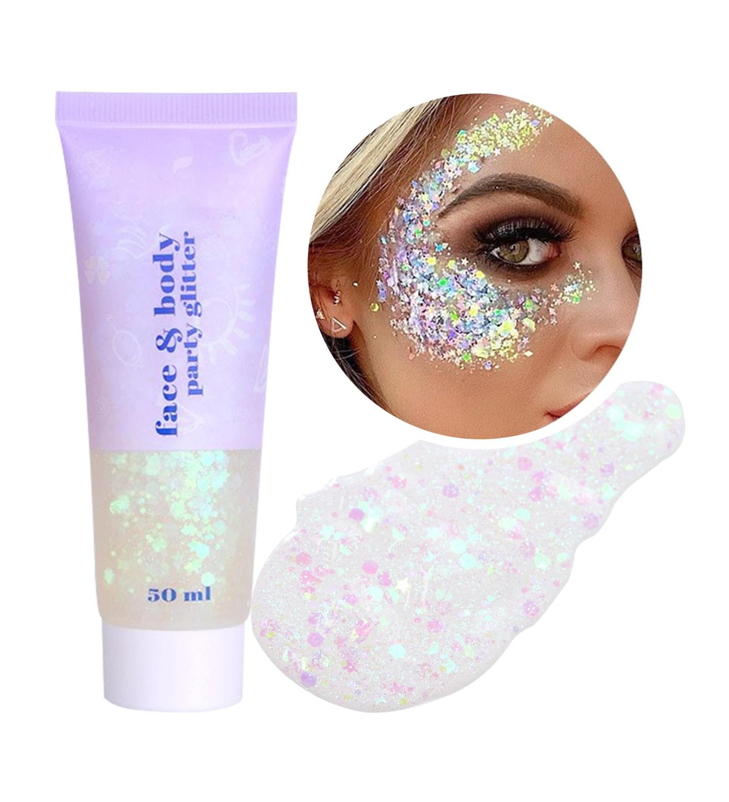Sularpek 50ml Face Glitter Gel - Hair & Body Sequins Shimmer Liquid Eyeshadow - Mermaid Glitter for Festival Makeup - White - Buy Online on GoSupps.com