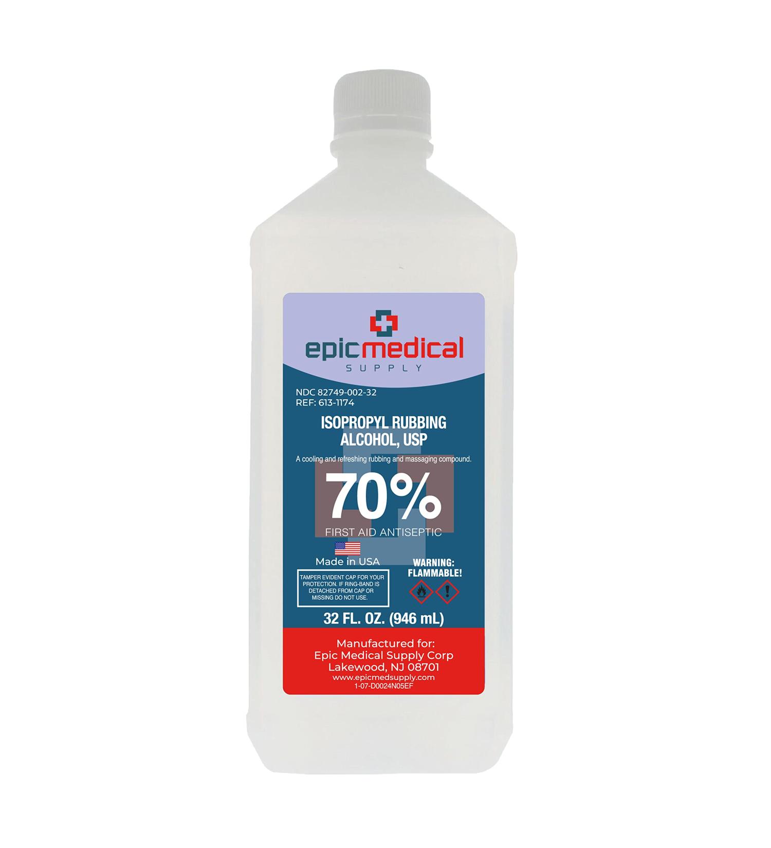Isopropyl Rubbing Alcohol 70% USP 32 oz Bottle - First Aid Antiseptic for Wounds - Epic Medical Supply - Buy Online on GoSupps.com
