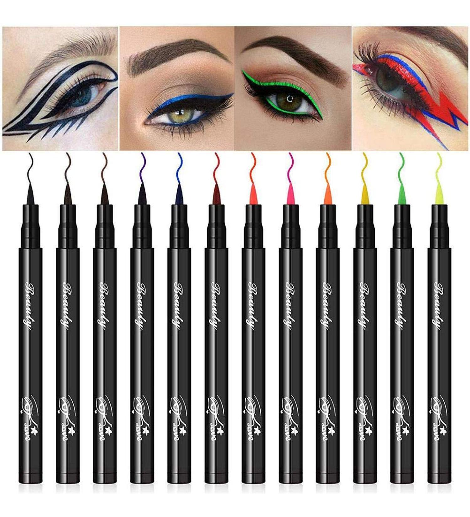 Ensemble D'eye-liners Liquides Mats de 12 Couleurs Stylos D'eye-liner Color s Stylos D'eye-liner Liquides Imperm ables et Anti-taches Longue Dur e (couleur) - Buy Online on GoSupps.com