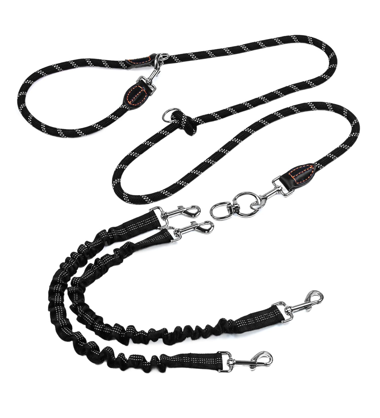 Trhills 3m x 14mm Adjustable Double Dog Leash for 2 Dogs - Tangle-Free 360 Rotatable Design for Medium & Large Breeds - Black - Buy Online on GoSupps.com