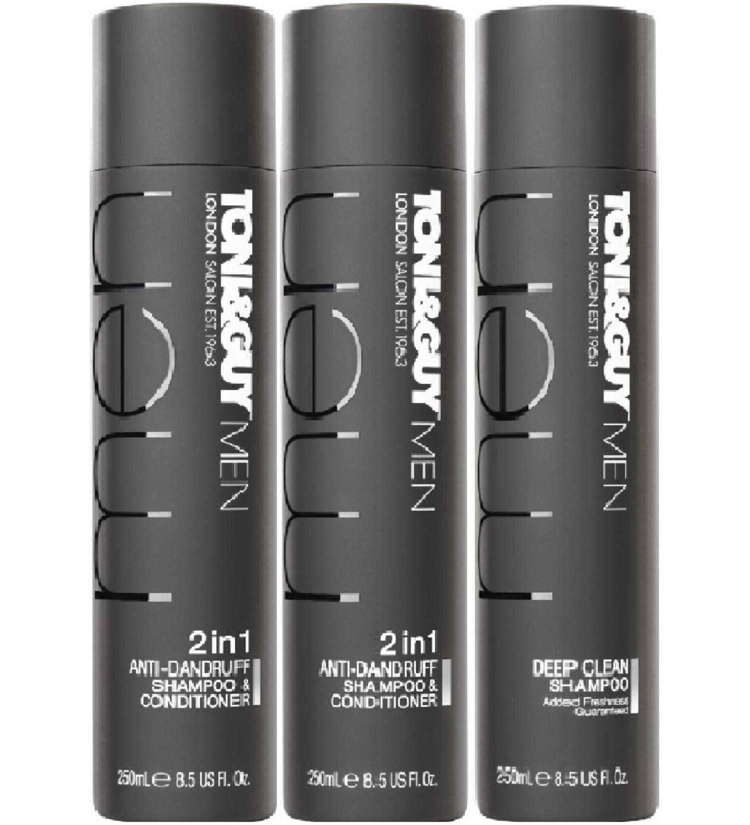 (3 PACK) Toni & Guy Men 2 in 1 Anti Dandruff Shampoo & Conditioner 2 x 250ml & Toni & Guy Men Deep Clean Shampoo x 250ml
