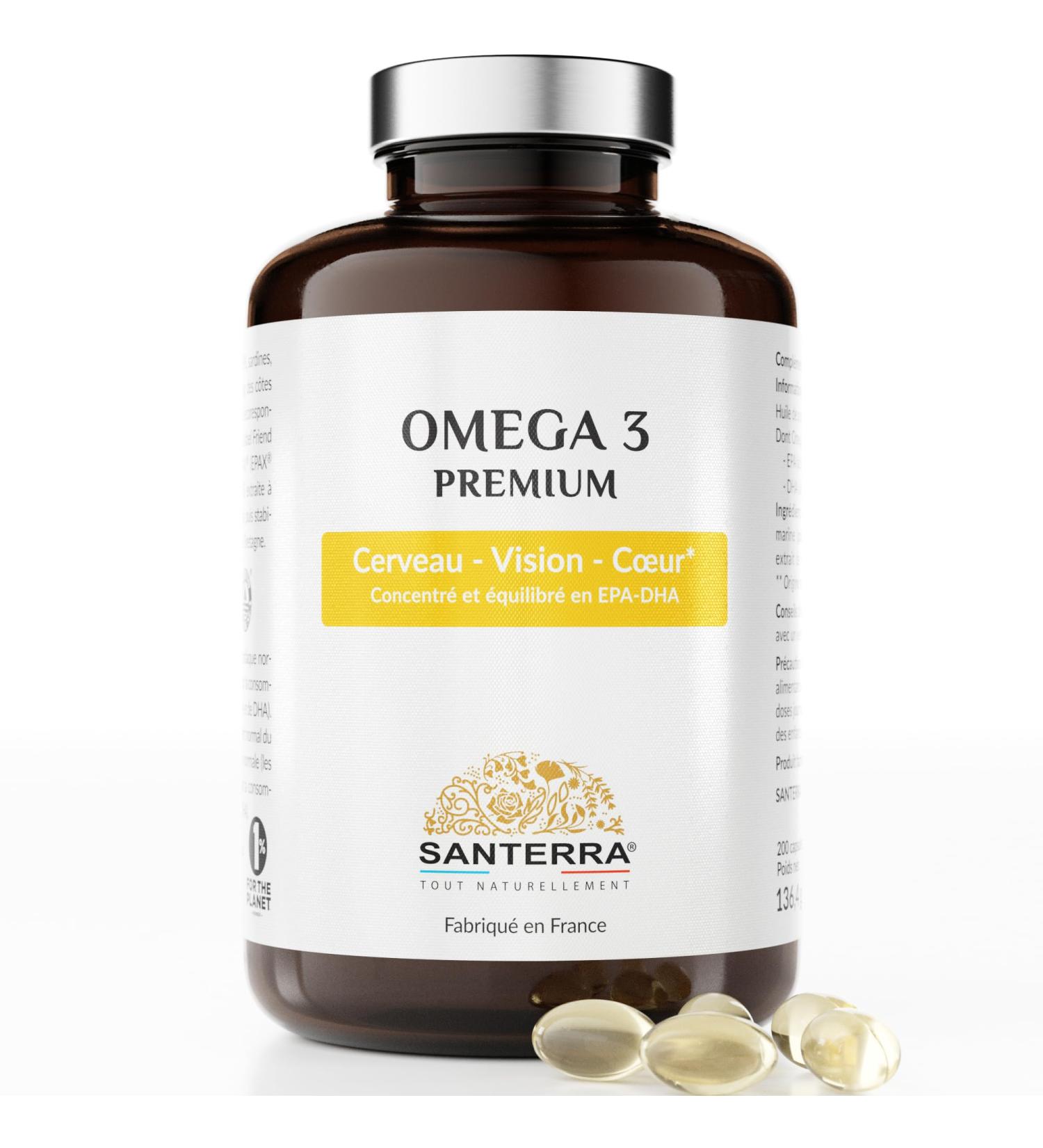Omega 3 SANTERRA - 200 Capsules of 500 mg Fish Oil EPA DHA - Buy Online on GoSupps.com