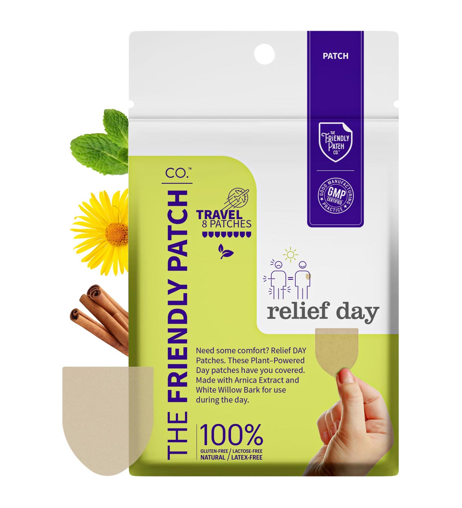 Relief Day Patch - Arnica White Willow Bark Saffron & Peppermint for Soreness and discomfort for Women and Men - Buy Online on GoSupps.com