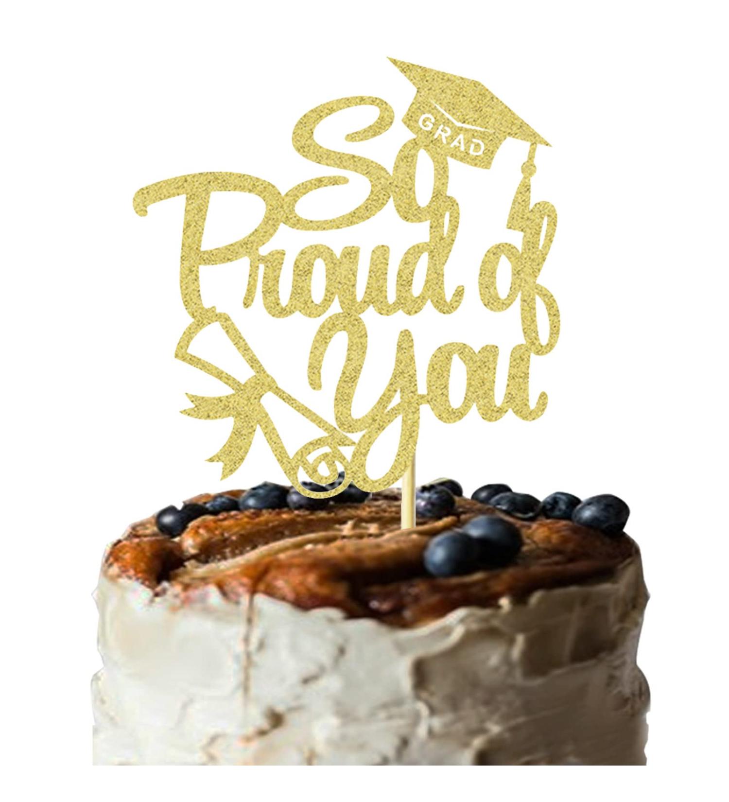 So Proud of you Cake Topper Gold Glitter 2024 Graduation Cake Pick for 2024 High School/College/Senior Graduation Party Glitter Decorations - Buy Online on GoSupps.com