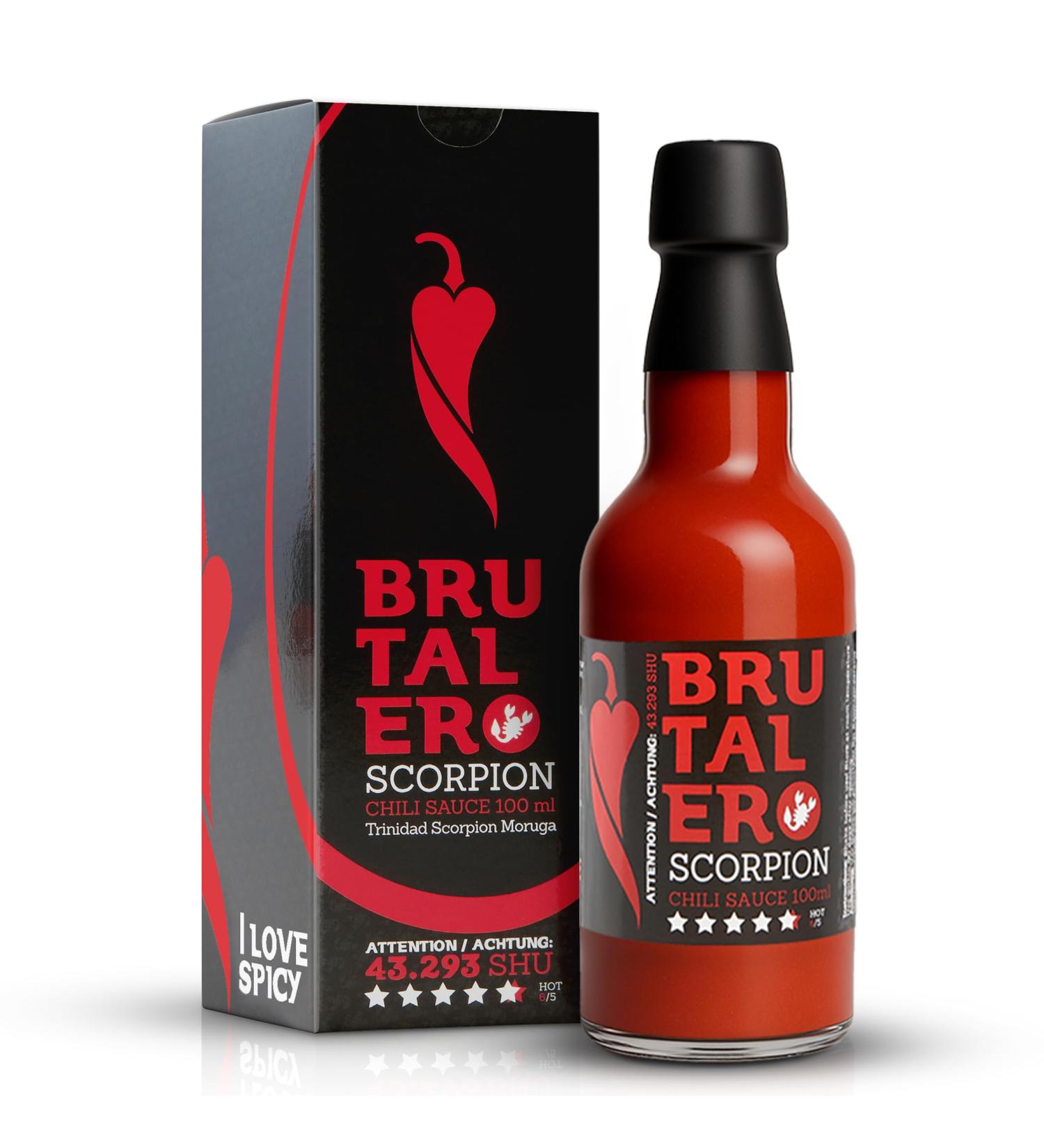 Brutalero Scorpion 100 ml Sauce Piquante 43 293 SHU 80 % Piment Ferment e Artisanale avec Embout Doseur Pour Barbecue & Cuisine Quotidienne Brutalero Scorpion 6/5 100 ml - Buy Online on GoSupps.com