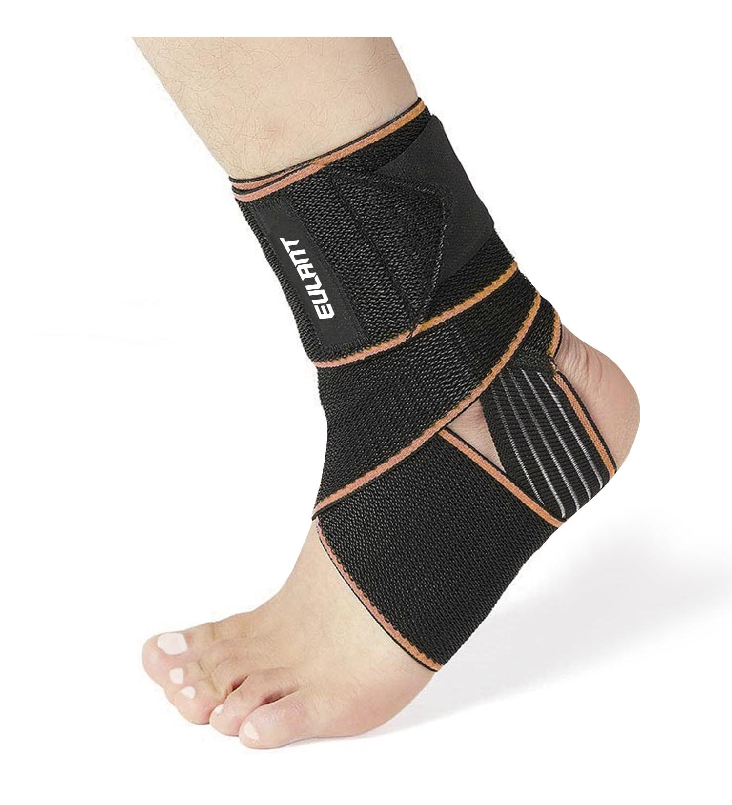 Eulant Adjustable Ankle Bandage with Anti-Slip Silicone Stripes - Elastic Foot Support for Volleyball Football & Running - 85cm Orange - 1 Piece - Buy Online on GoSupps.com