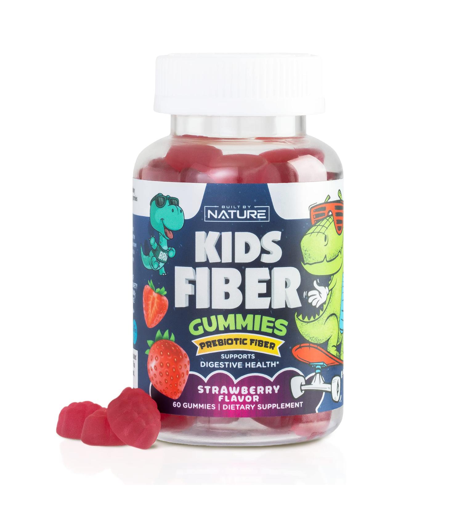 Kids Fiber Gummies - Plant Based Digestive Health Supplement for Children - Non-GMO Prebiotic Fiber Gummy with Chicory Root - Strawberry Flavored - 60 Gummies - Buy Online on GoSupps.com