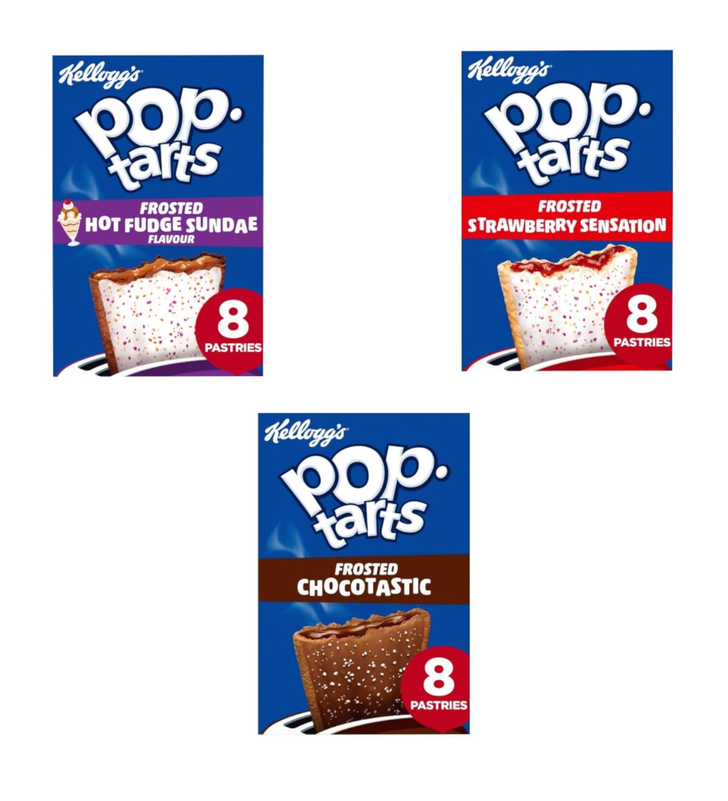 Frosted Pop Tarts Variety Multipack (3 x 8 Pack) 3 Delicious Flavours 24 Kellogs Pop Tarts in Total. Contains Chocotastic Strawberry Sensation & Hot Fudge Sunday - Buy Online on GoSupps.com