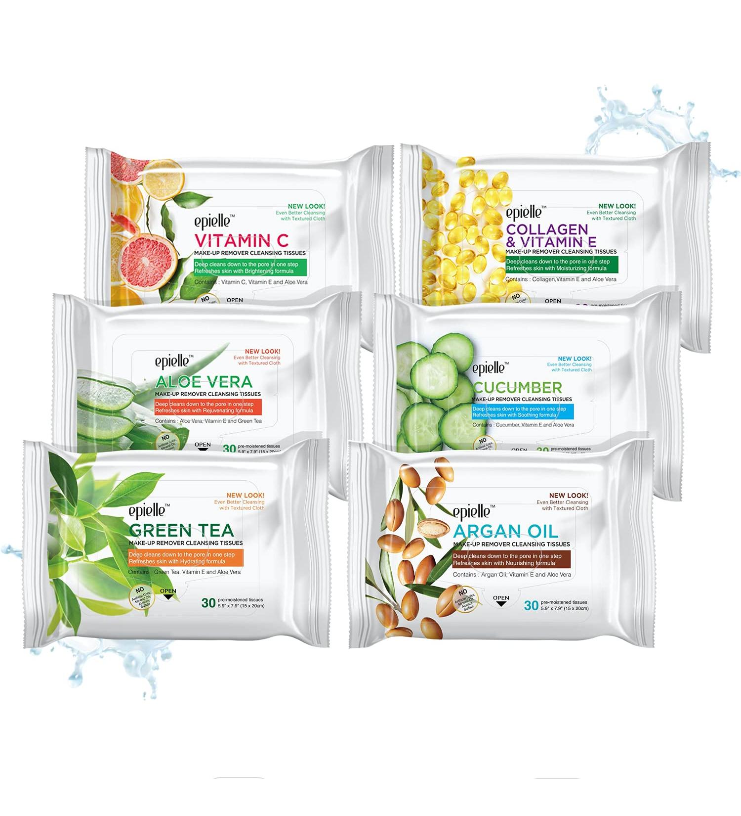 Epielle Makeup Remover Cleansing Wipes | Gentle for all Skin Types | Daily Facial Towelettes | Removes Dirt, Oil, Makeup | 30ct, Assorted 6 Pack - Buy Online on GoSupps.com