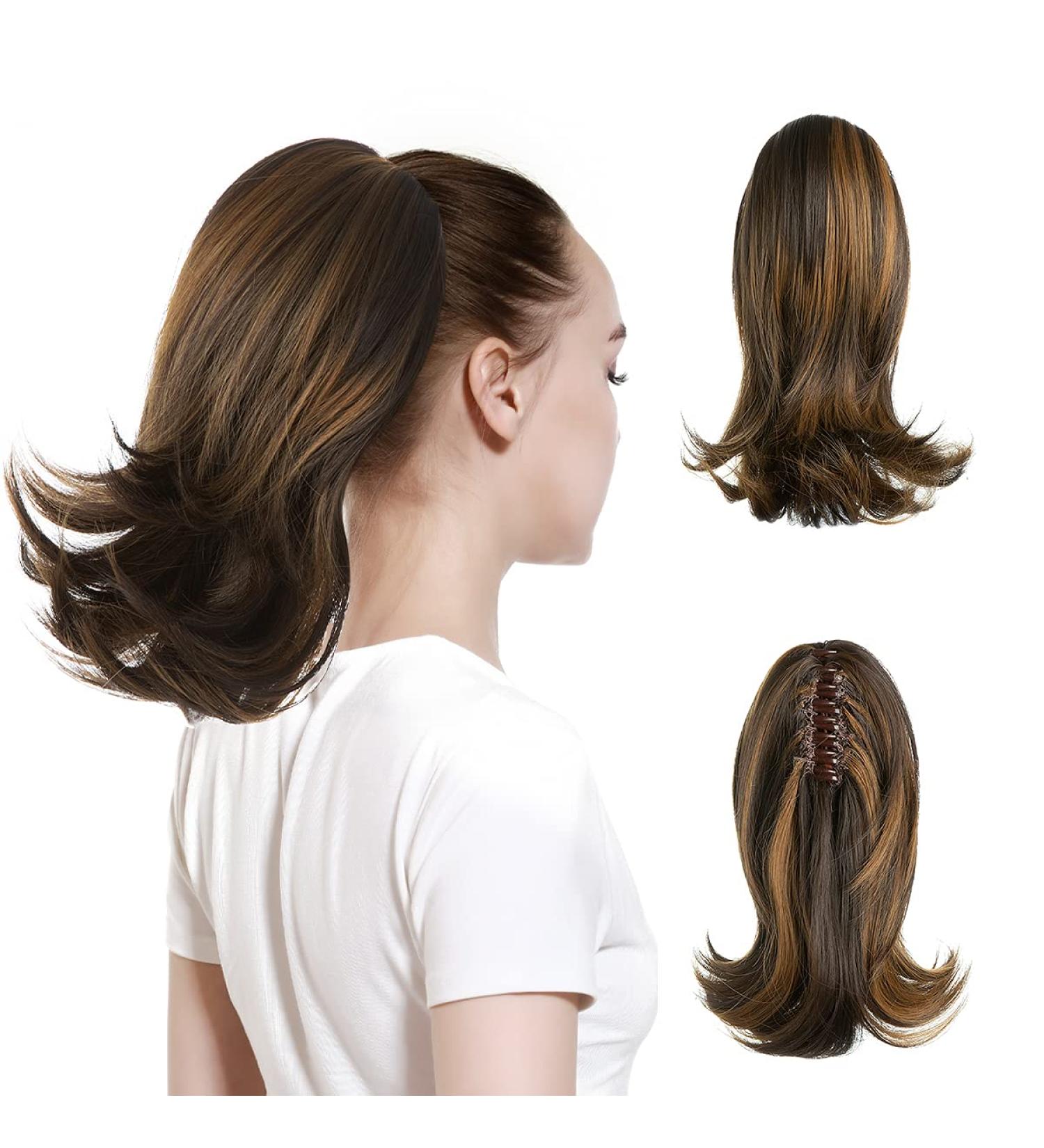 CJL HAIR 12 Inch Curly Clip in Ponytail Extension - Dark Brown/Golden Auburn - Buy Online on GoSupps.com