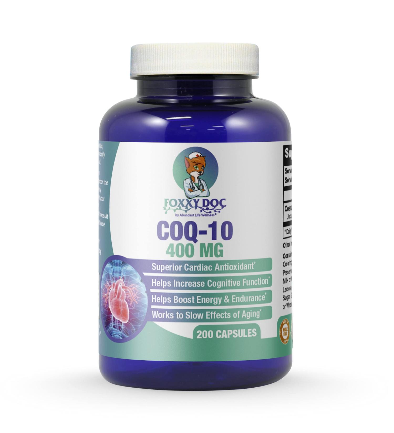 CoQ10 400 MG - Ubiquinone Heart & Brain Support - 200 Veg Caps - Energy Booster - Excellent Value by Foxxy Doc - Buy Online on GoSupps.com