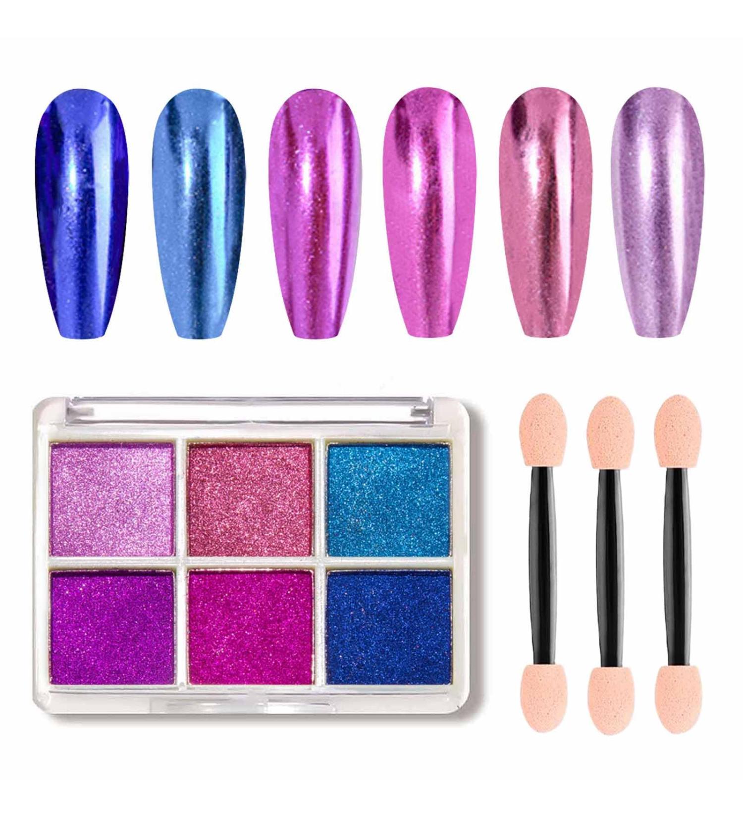 GZMAYUEN Solid Chrome Mirror Powder 6 Colors Metallic Chrome Nail Powder Solid Pigment Glitter Gold Silver Laser Gel Nail Chrome Powder 06 - Buy Online on GoSupps.com