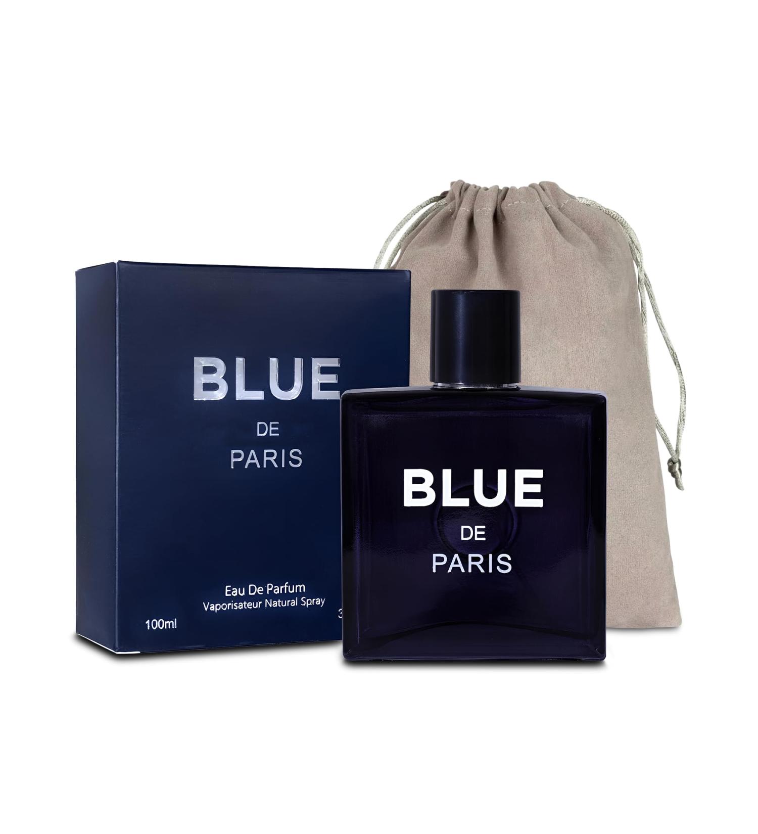 Men's Cologne Blue De Paris Eau De Toilette Body Spray Fragrance For Men- Daywear Casual Daily Perfume Set with Suede Pouch- 3.4 Fl Oz Bottle- Ideal EDT Beauty Gift for Birthday Anniversary