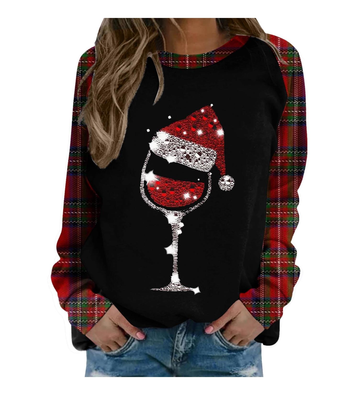 Womens Christmas Sweatshirt Snowman Penguin Print O-Neck Raglan Top - Wine XL - Buy Online on GoSupps.com