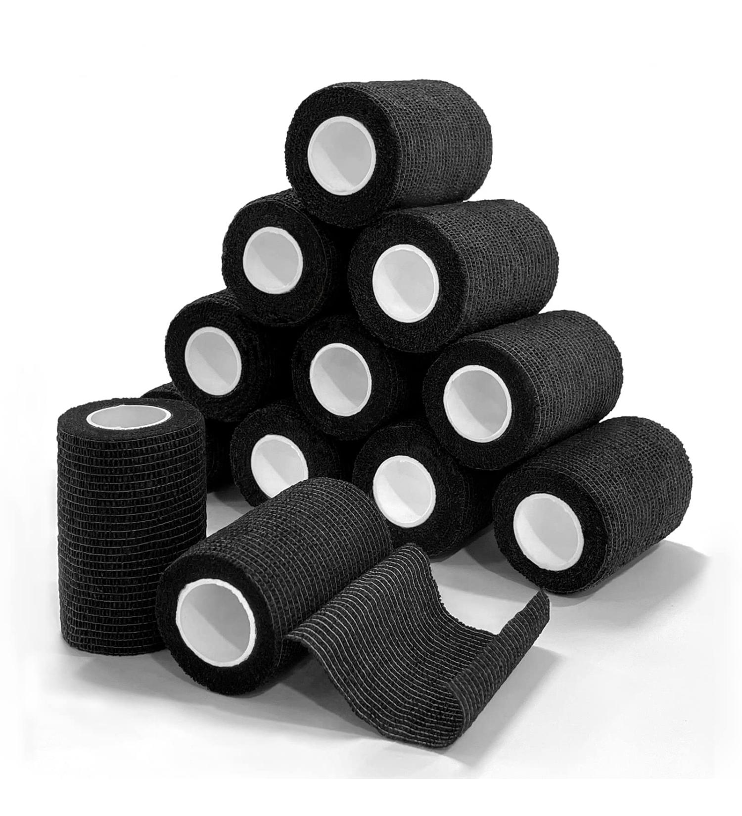 Self Adhesive Bandage Wrap 3 Inch x 5 Yards - 12 Pack, Black - Breathable Cohesive Tape for Sprains & Swelling - Buy Online on GoSupps.com