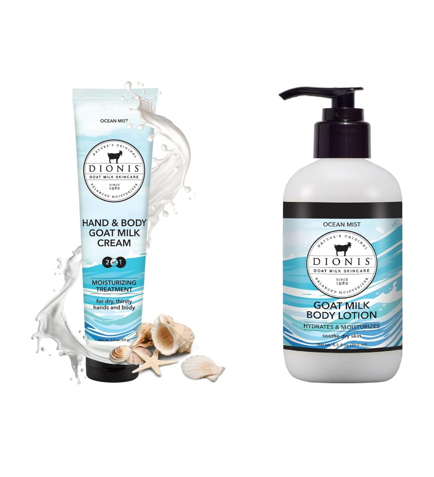 Dionis Ocean Mist Goat Milk Body Lotion Duo Travel Size Hand & Body Cream + Full Size Pump Bottle Hydrating Skincare for Dry & Sensitive Skin - Buy Online on GoSupps.com