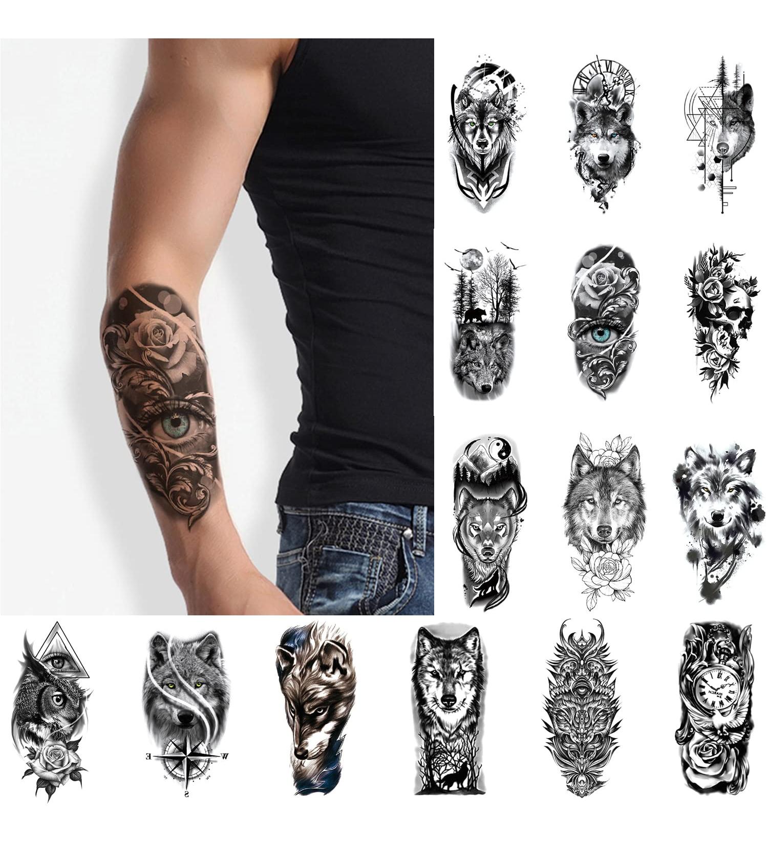 Glaryyears Watercolor Black Wolf Temporary Tattoos - Realistic Waterproof Body Art for Men and Women - Buy Online on GoSupps.com