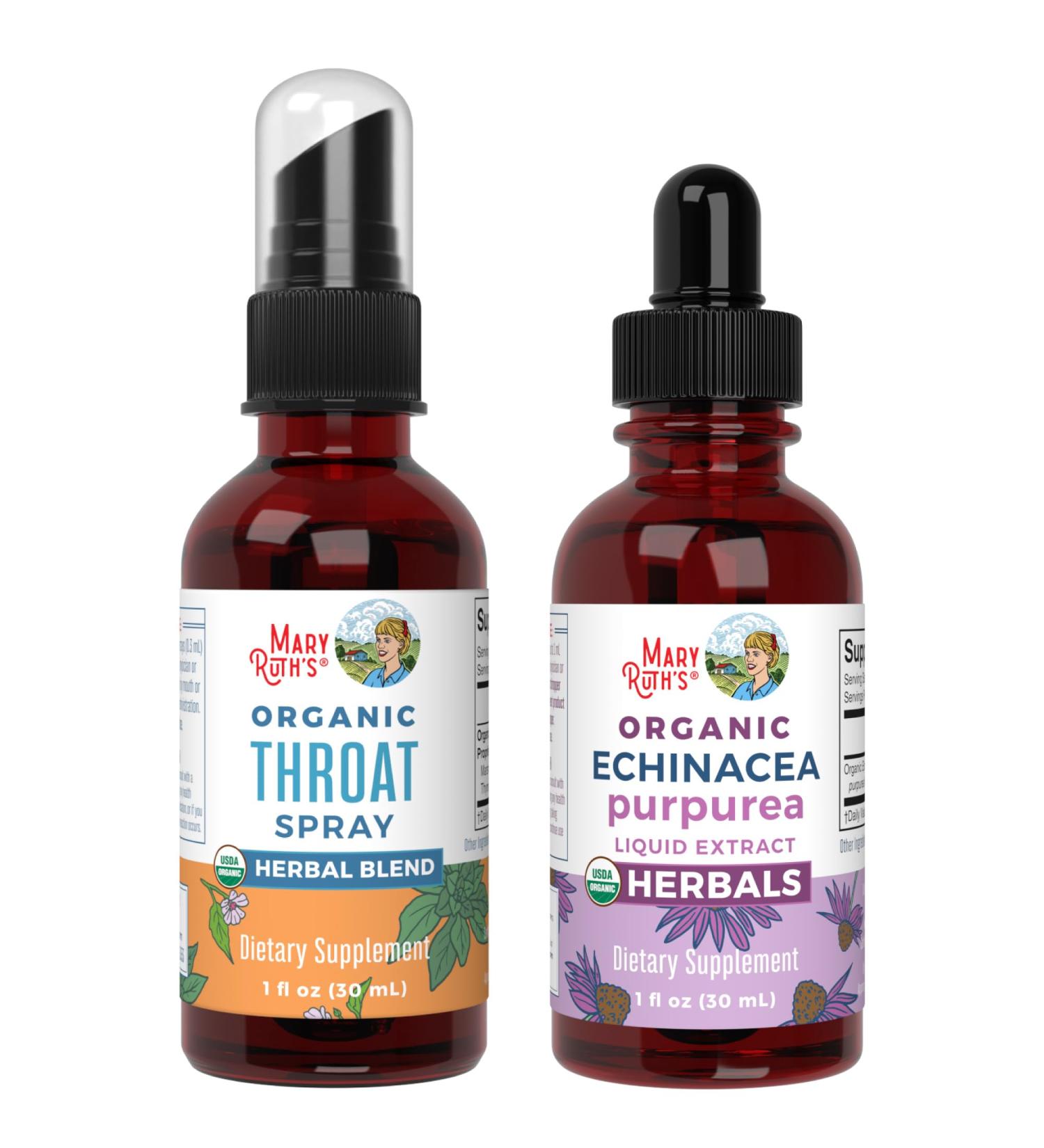 MaryRuth Organics Throat Spray (Unflavored) & Echinacea Purpurea Drops | USDA Organic Clean Label Project Verified | Vitamins for Throat Relief Immunity & Overall Health | Vegan Non-GMO - Buy Online on GoSupps.com