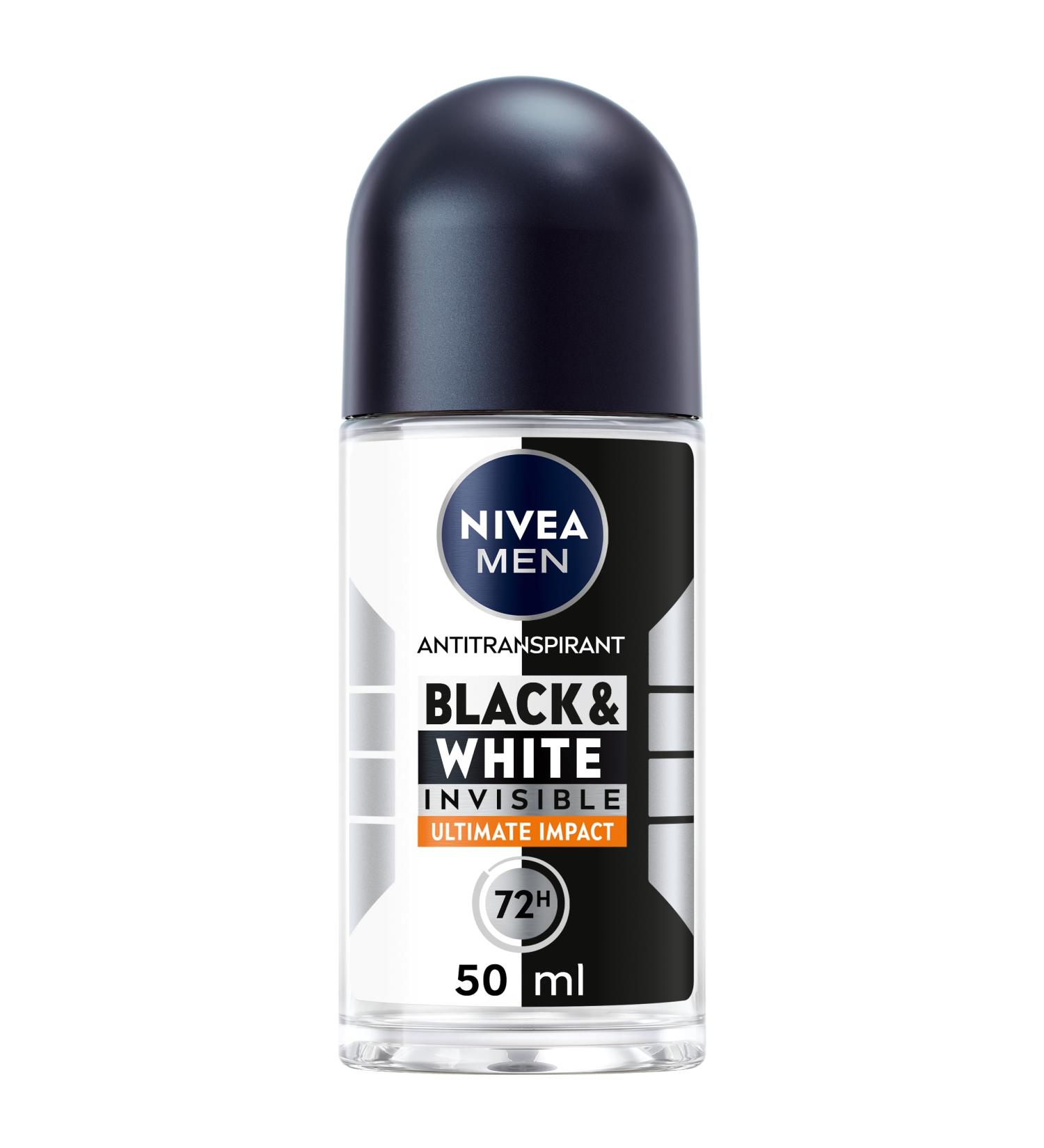 NIVEA MEN Black & White Ultimate Impact Roll-on Deodorant (1 x 50 ml) men's deodorant against white and yellow marks anti-perspirant anti-odor & humidity effective 72-hour protection alcohol-free - Buy Online on GoSupps.com