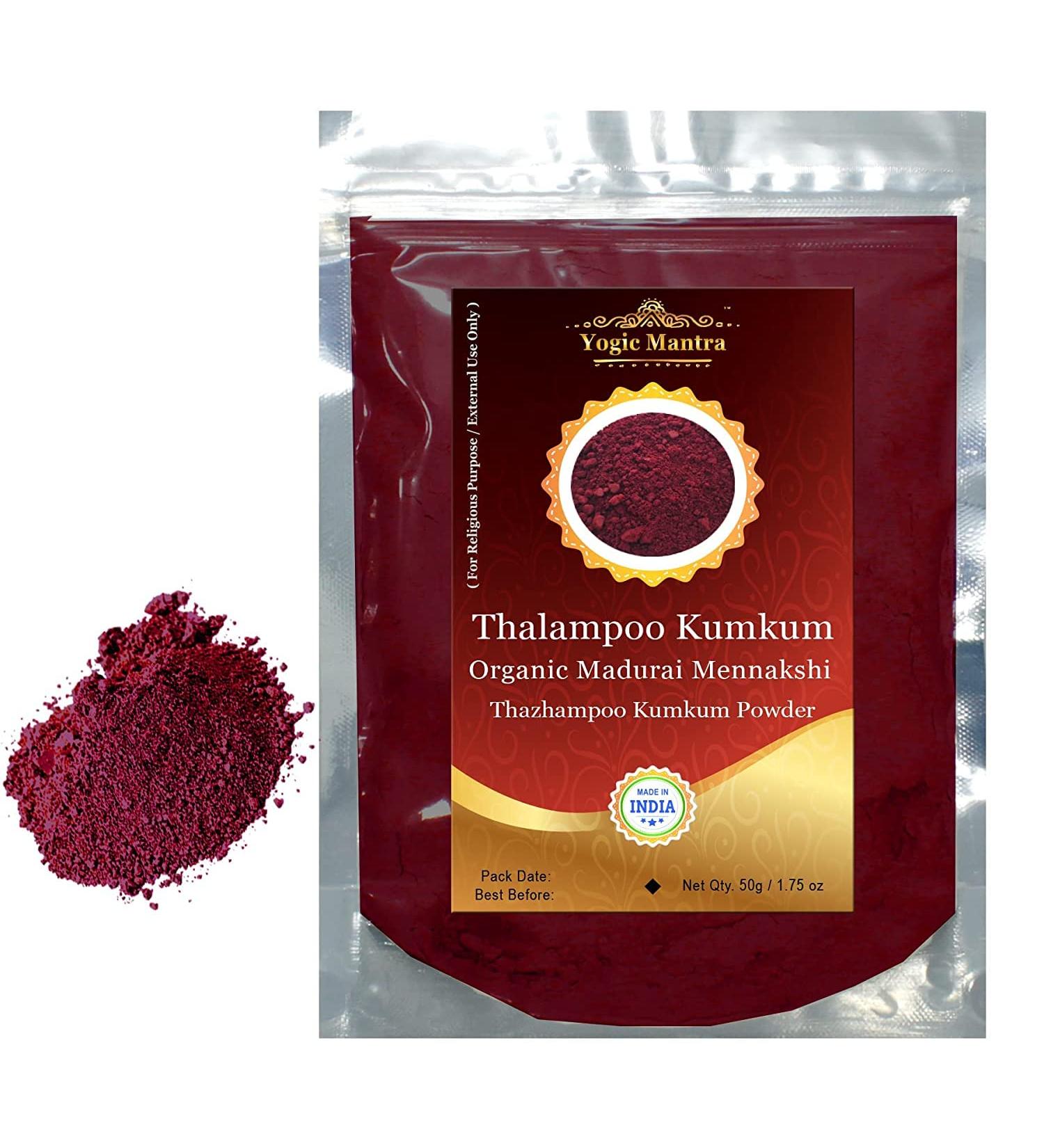 Organic Yogic Mantra Thazhampoo Kumkum Powder - 50g | Premium Madurai Mennaksi Thalampoo | Hindu Pooja & Religious Ceremony Marking - Buy Online on GoSupps.com