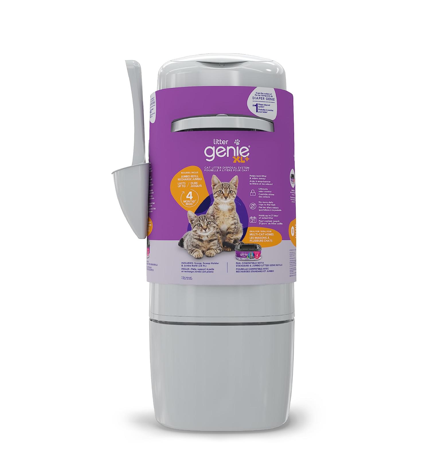 Litter Genie XL+ Pail Ideal for multi cat homes - Includes one Jumbo 24ft cat Litter Bags Refill Scoop and Scoop Holder - Buy Online on GoSupps.com