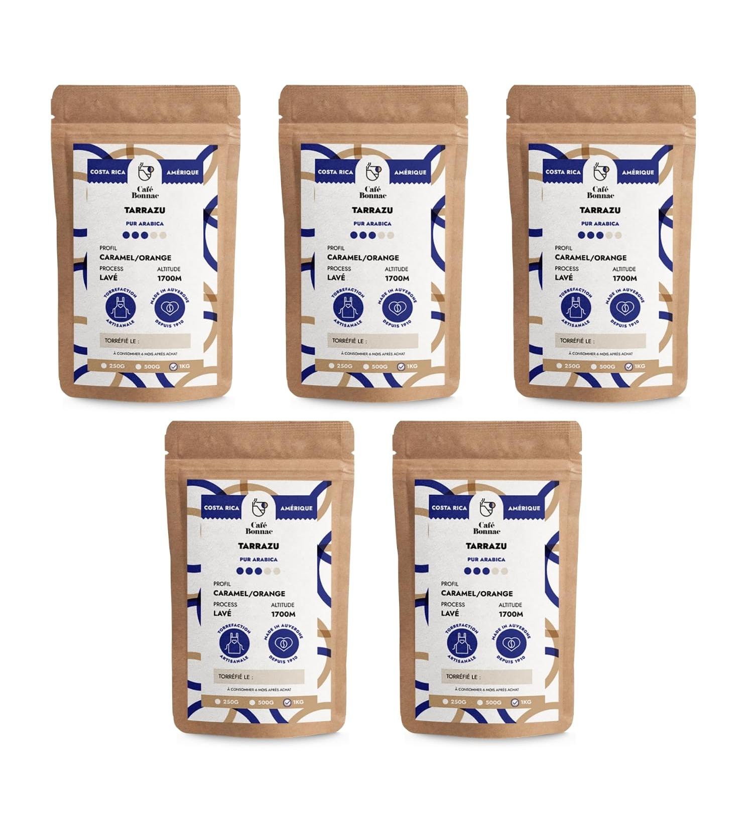Caf Bonnac Lot de 5 1 kg | Caf Moulu Costa Rica Tarraz | 100% Arabica De Haute Altitude | Notes De Chocolat Orange Et Miel | Torr faction Artisanale Fran aise | Id al Machine Caf Grain 1 kg (Lot de 5) 5 - Buy Online on GoSupps.com