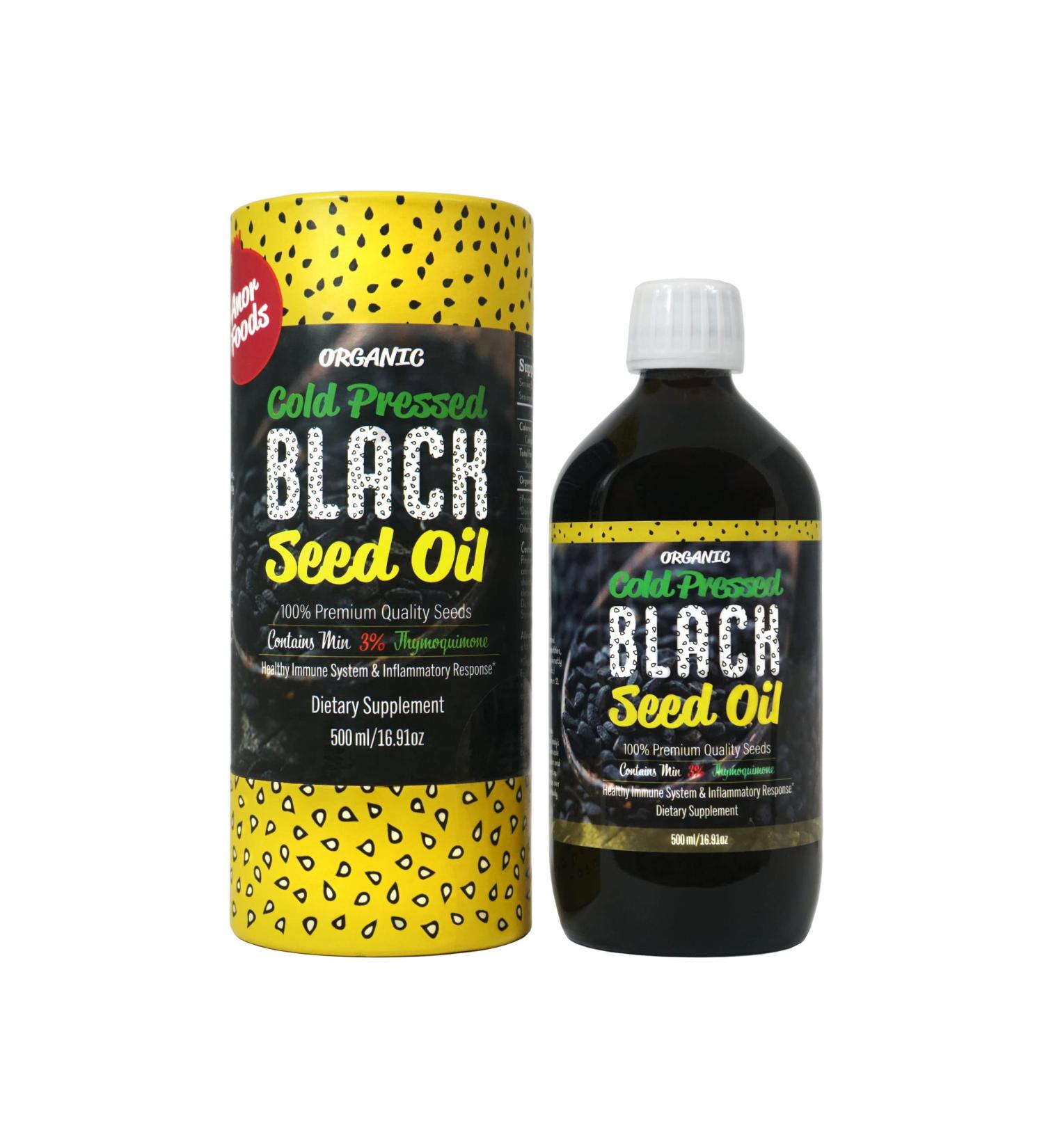 Organic Black Seed Oil 16.9 Fl Oz | Cold Pressed | 3X% Thymoquinone | Non-GMO | Pure Nigella Sativa Seed Oil | Glass Bottle - Buy Online on GoSupps.com
