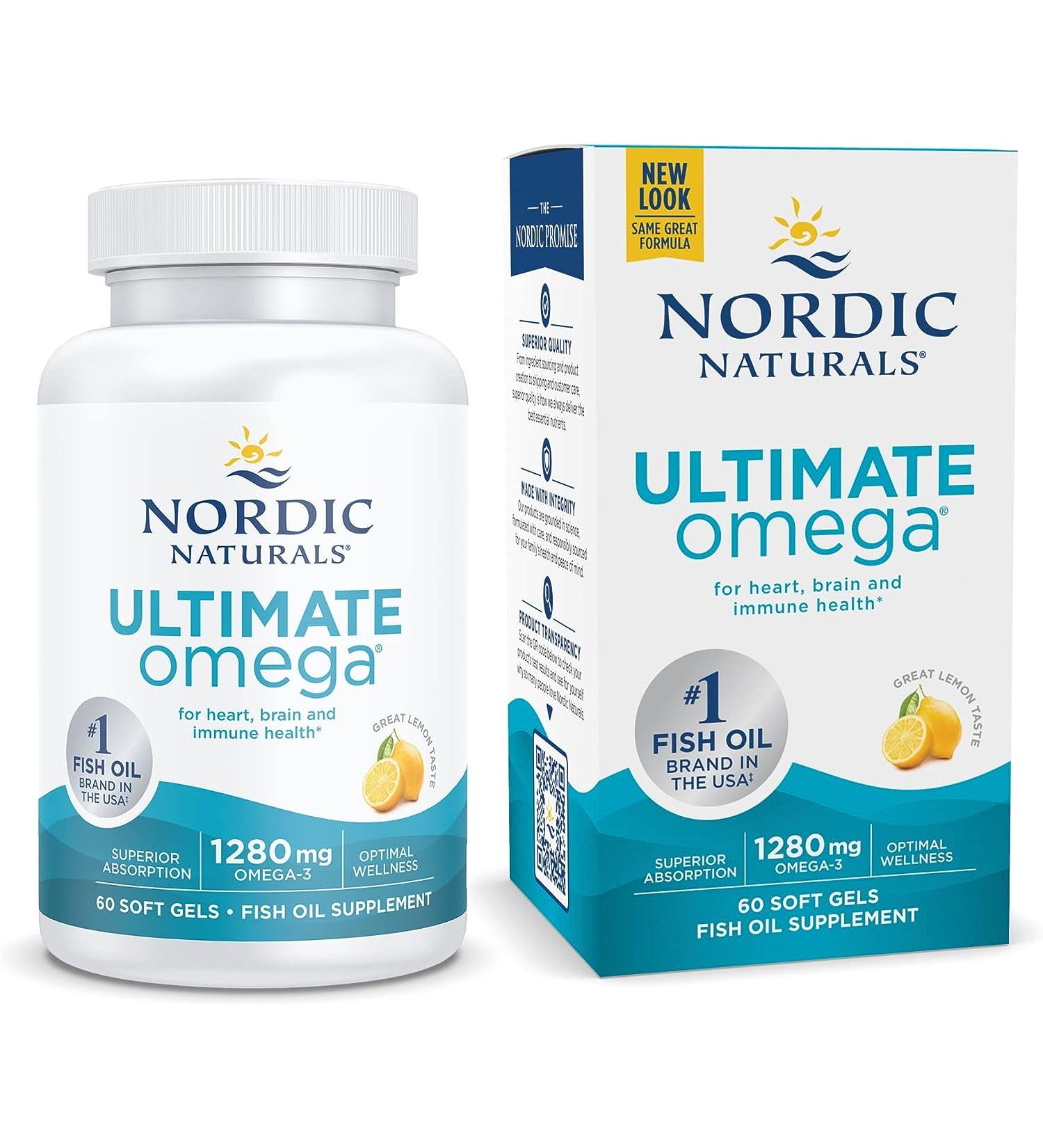 Nordic Naturals Ultimate Omega - 1280mg Omega-3 Fish Oil, EPA & DHA, 60 Soft Gels - Supports Brain & Heart Health, Non-GMO - Buy Online on GoSupps.com