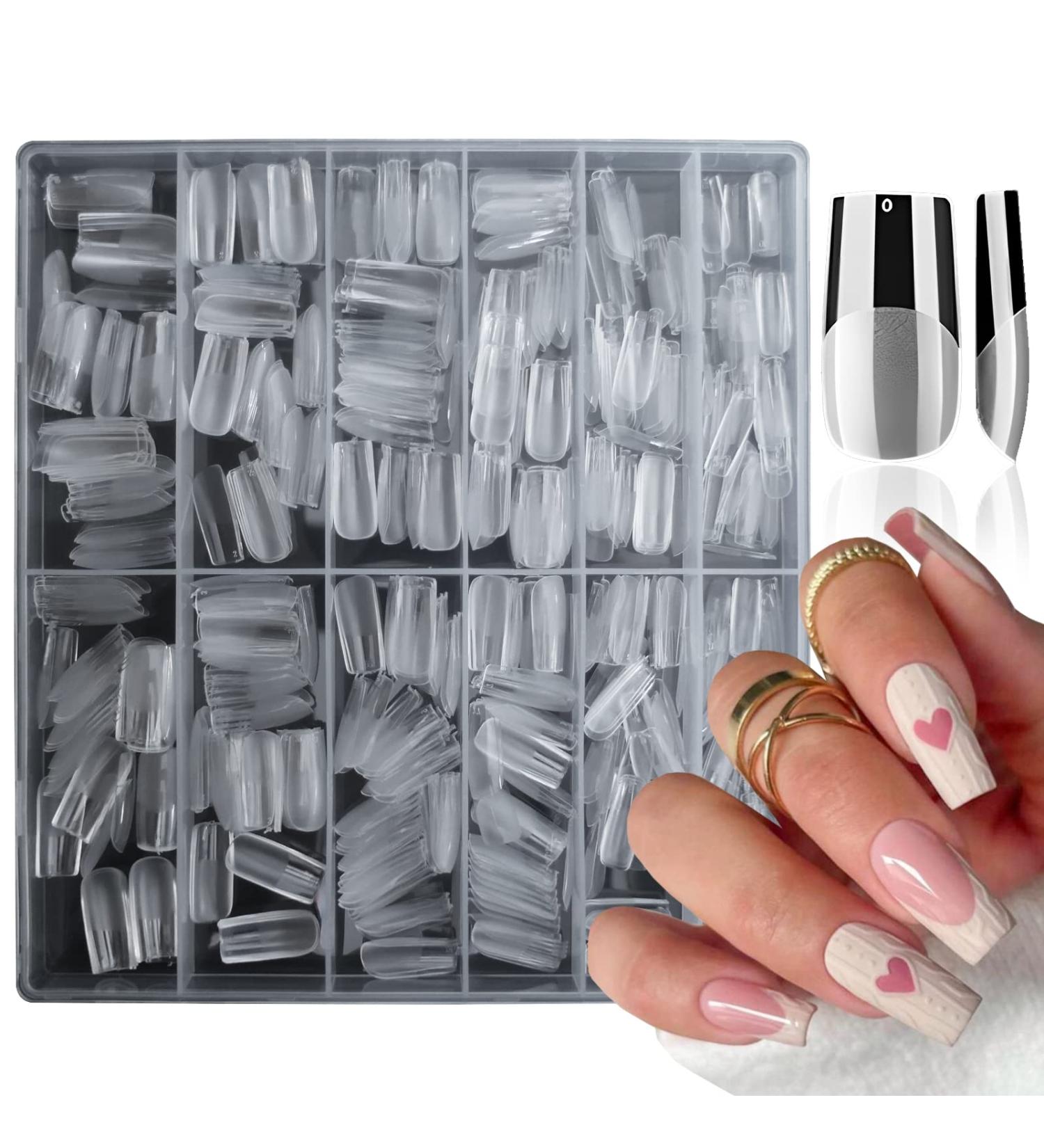 Medium Square Clear Fake Nail Tips - 600pc Full Cover Acrylic False Nails for Salon & Home Manicures - Buy Online on GoSupps.com