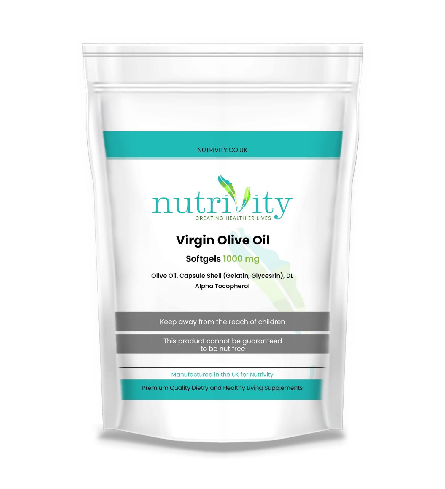 Nutrivity Virgin Olive Oil High Strength 1000mg Soft Gels Omega 3 6 | UK Manufactured to GMP Standards | Heart Health Supplement (365) - Buy Online on GoSupps.com