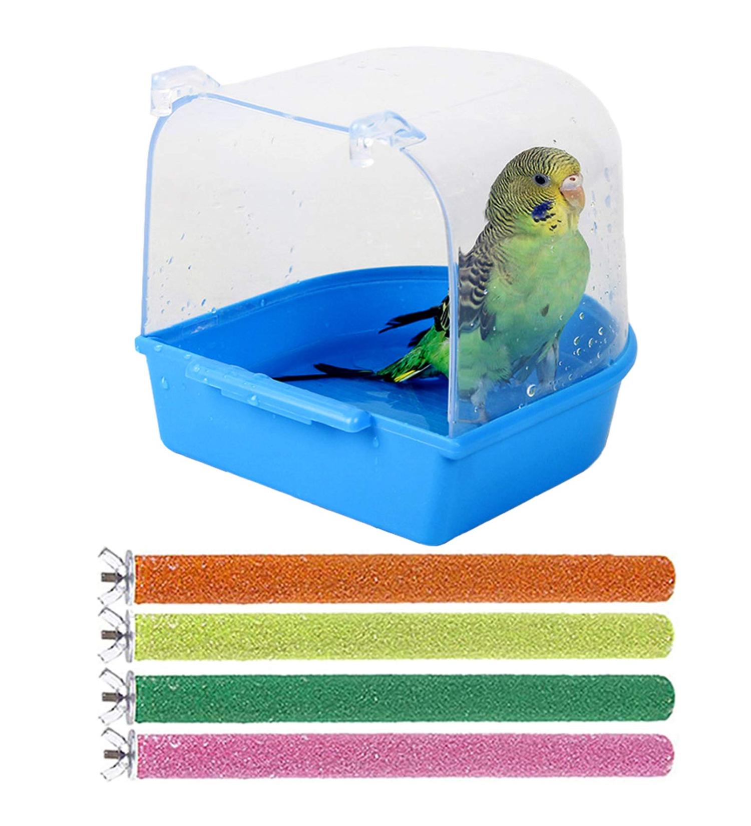 PINVNBY Parrot Bird Bath Box with Perches Stand - Ideal for Small Birds - 5 PCS Random Color - Buy Online on GoSupps.com