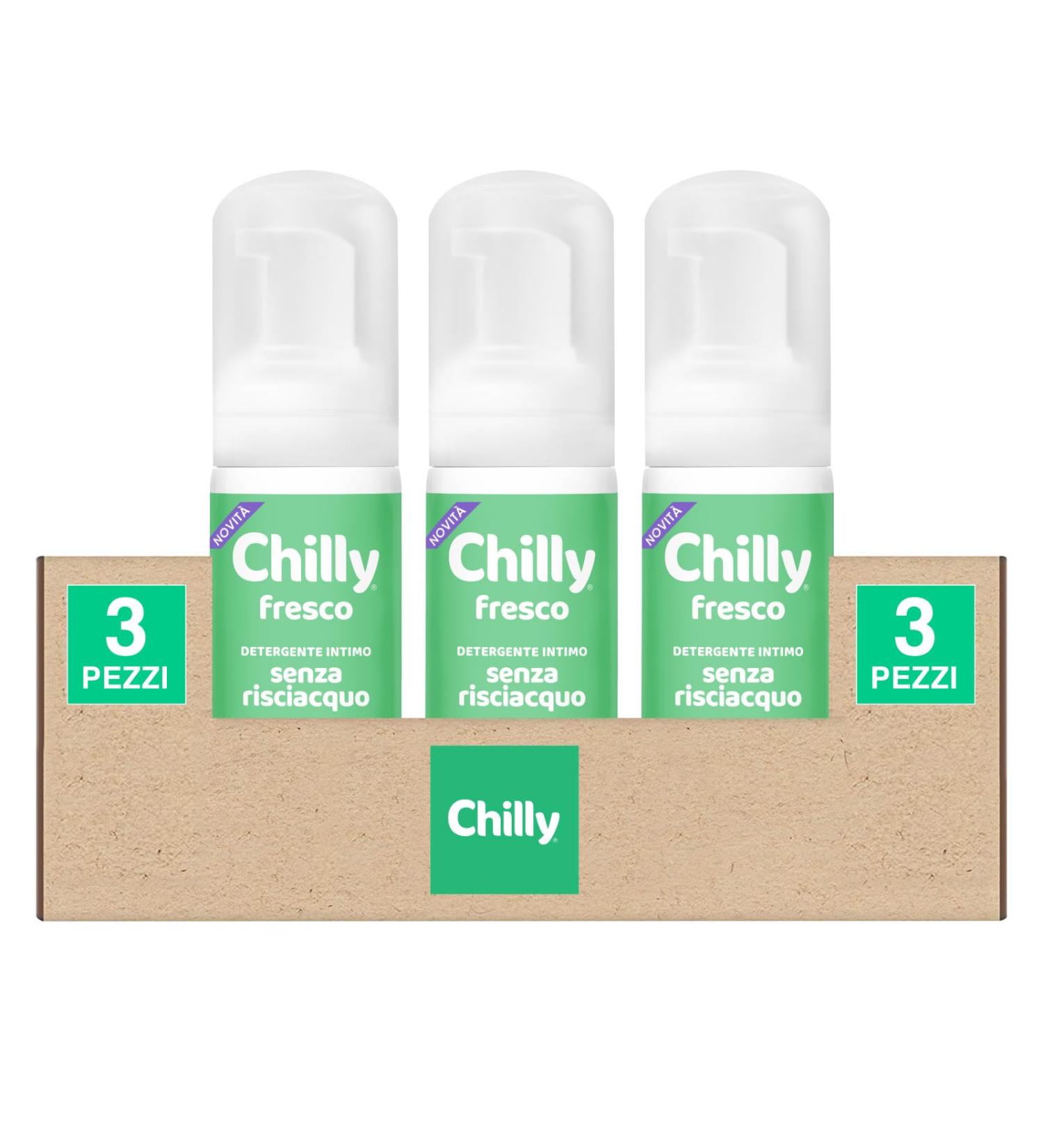 Chilly Chilly Frais no-rinse foam cleanser with refreshing action for fast hygiene anti-odor formula pH 5 for daily use gynecologically tested - 3 x 100ml bottles