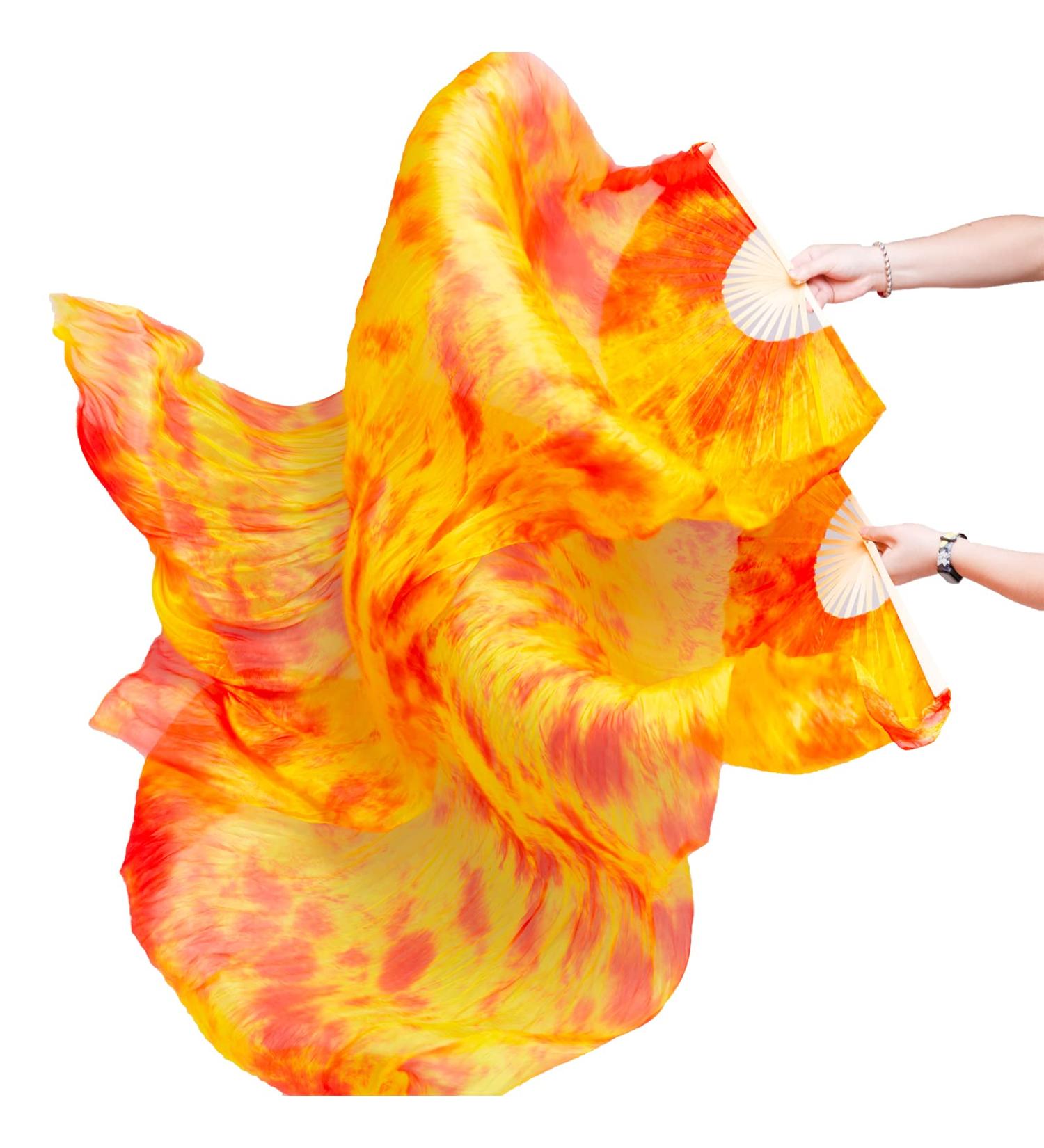 Women Belly Dance Silk Fan Veils - Gradual Orange - 1 Pair - Buy Online on GoSupps.com