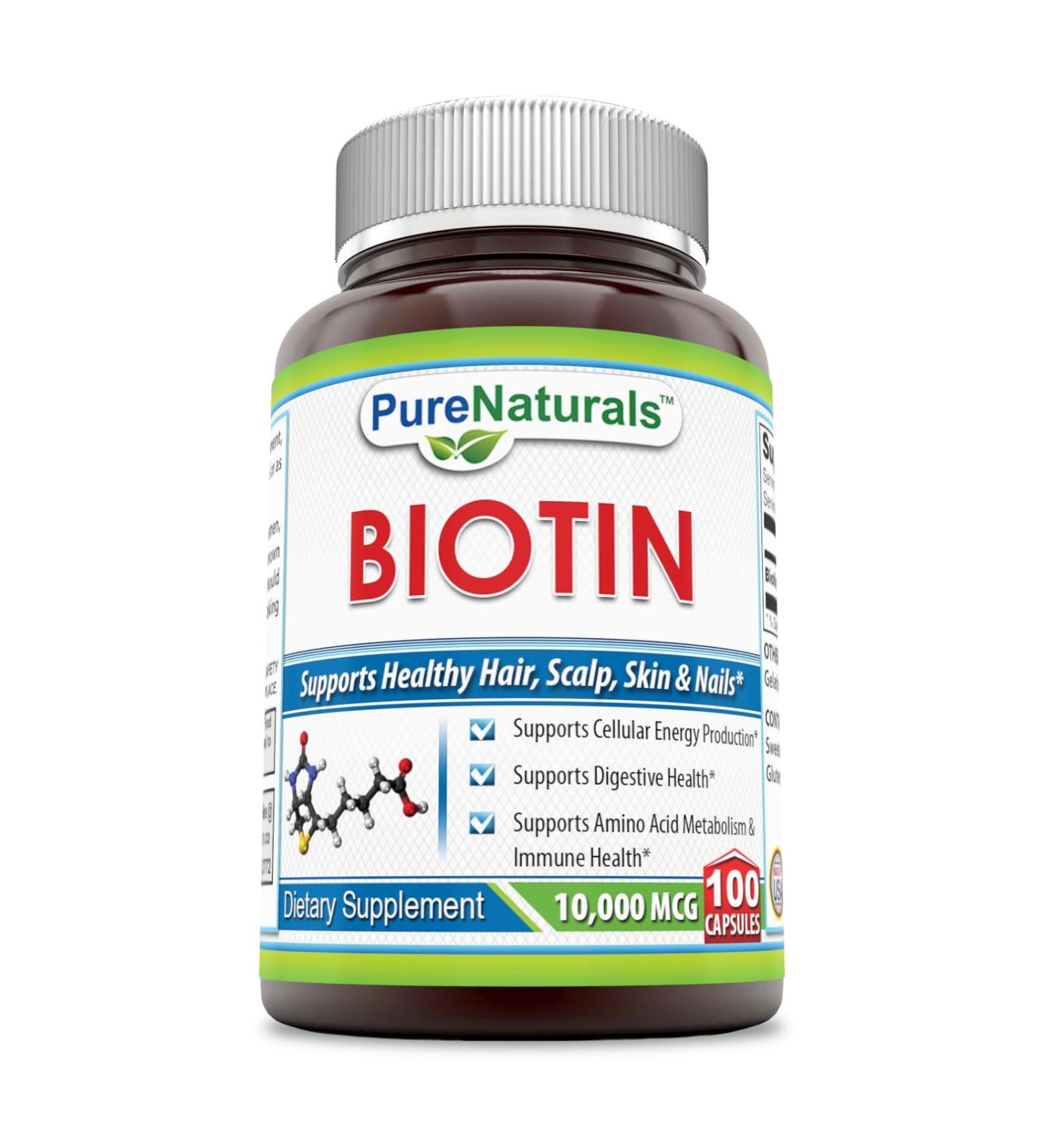 Pure Naturals Biotin 10 000 Mcg 100 Capsules- Supports Healthy Skin & Hair Promotes Overall Good Health