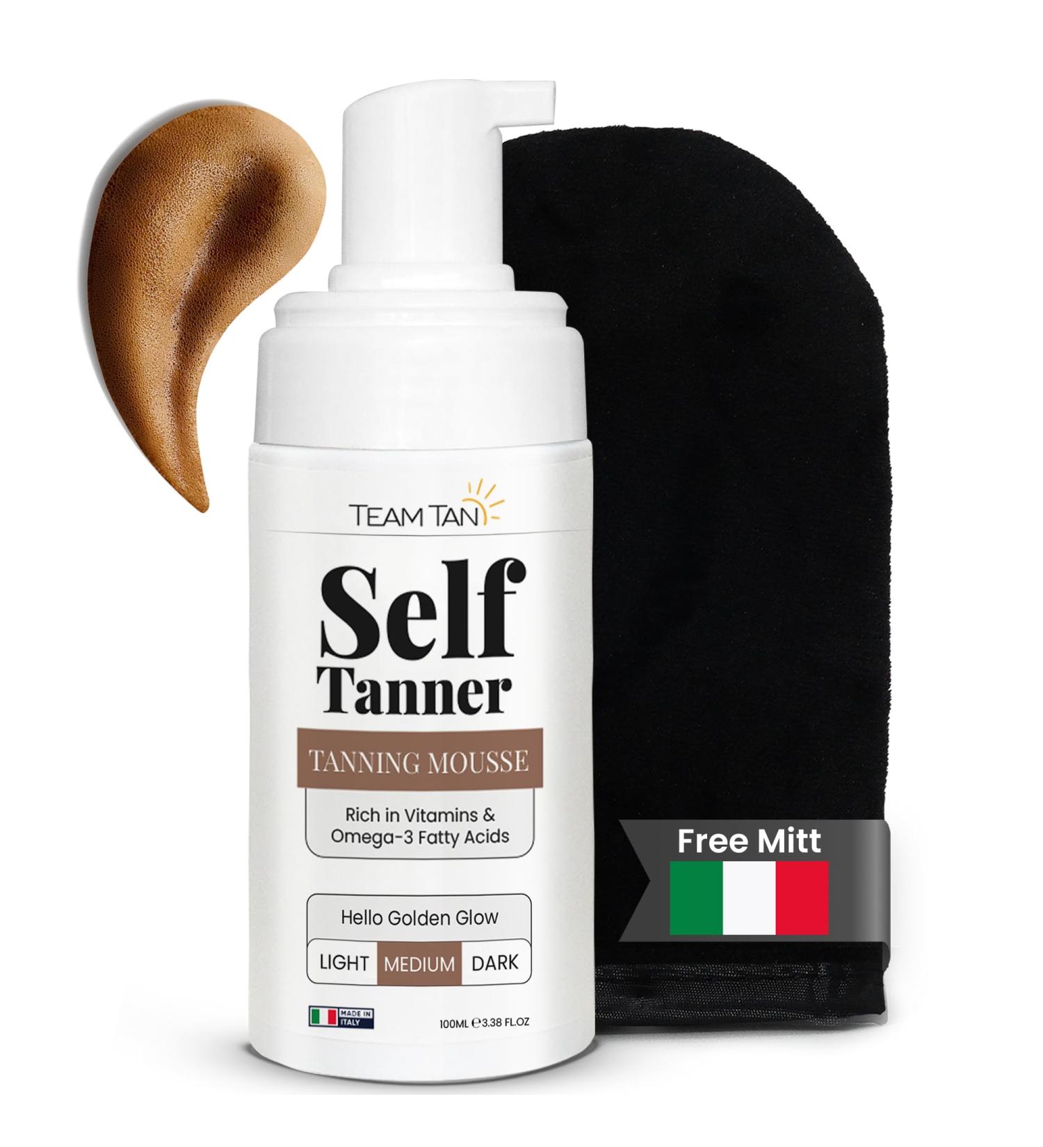 Team Tan Self Tanner Mousse - Aloe Vera & Vitamin Infused Tanning Foam for Face & Body | Sunless Tanner Kit 3.38 fl oz (Medium - Buy Online on GoSupps.com