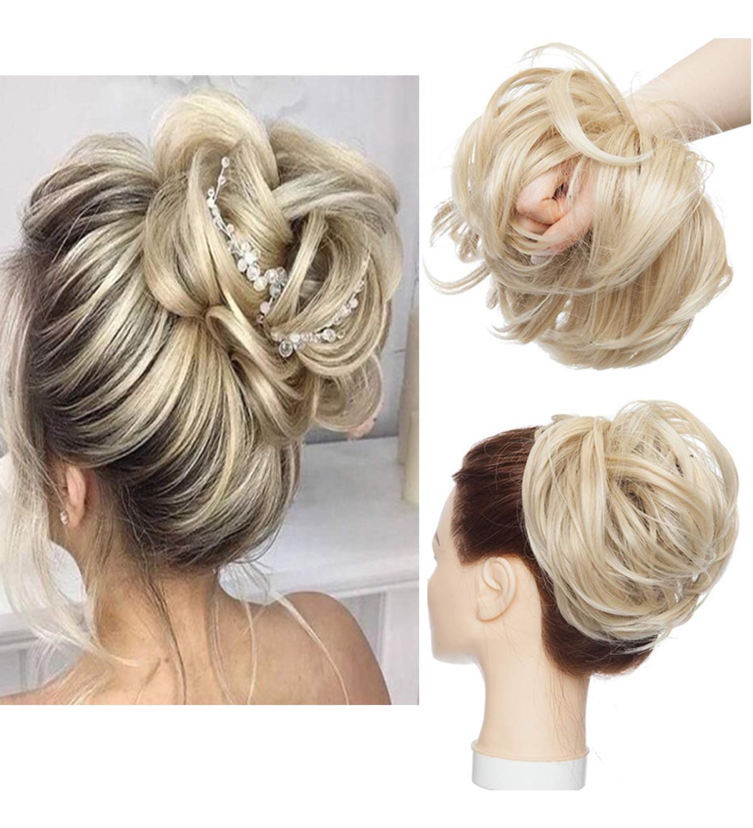Tousled Updo Messy Bun Hair Extension in Ash Blonde to Bleach Blonde - Buy Online on GoSupps.com
