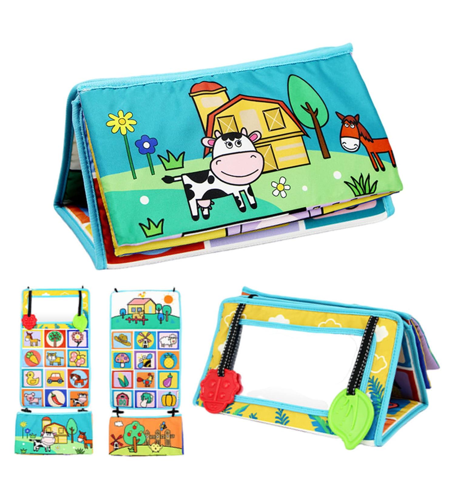 Kumprohu Tummy Time Floor Mirror - Crinkle Cloth Book with Teethers | Black and White Sensory Toys for Infants | High Contrast Developmental Infant Toy - Buy Online on GoSupps.com