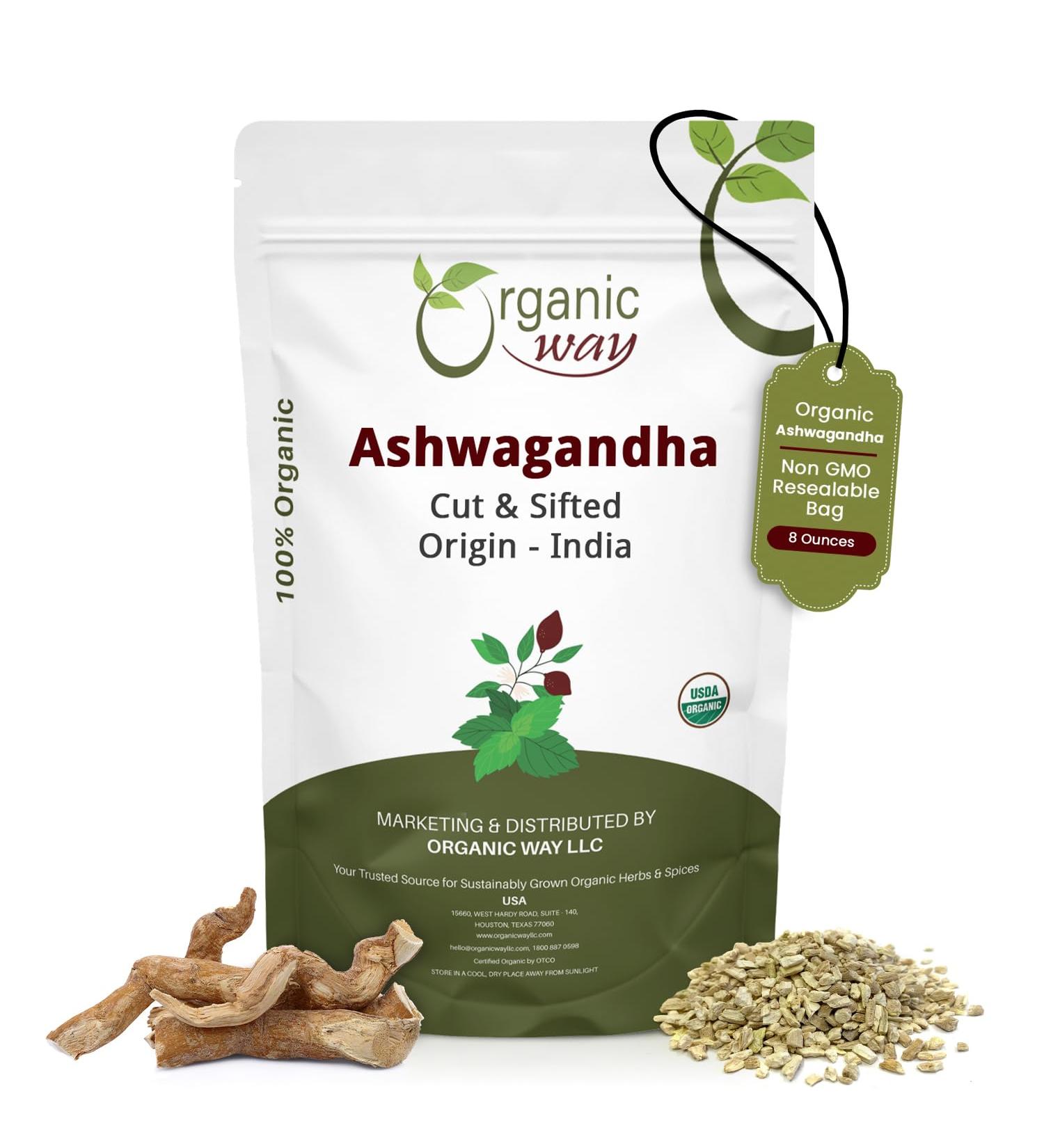 Organic Way Ashwagandha Root Cut & Sifted (Withania Somnifera) - Organic & Kosher Certified | Vegan Non GMO & Gluten Free | USDA Certified | Origin - India (1/2LBS / 8Oz.) 8 Ounce (Pack of 1) - Buy Online on GoSupps.com