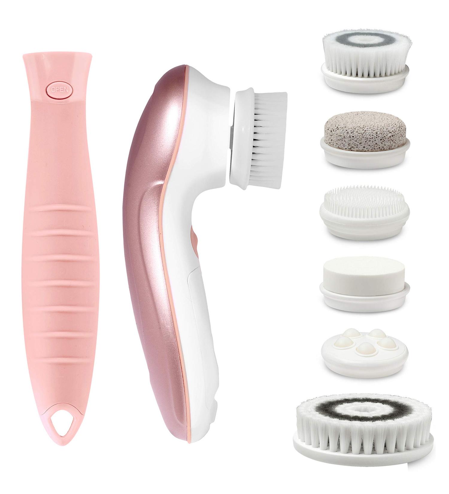 Fancii 7 in 1 Waterproof Facial & Body Cleansing Brush Kit - Advanced Spin Microdermabrasion System with 6 Brush Heads - Best Exfoliating Brush for Face (Blush) - International Shipping Available - Buy Online on GoSupps.com