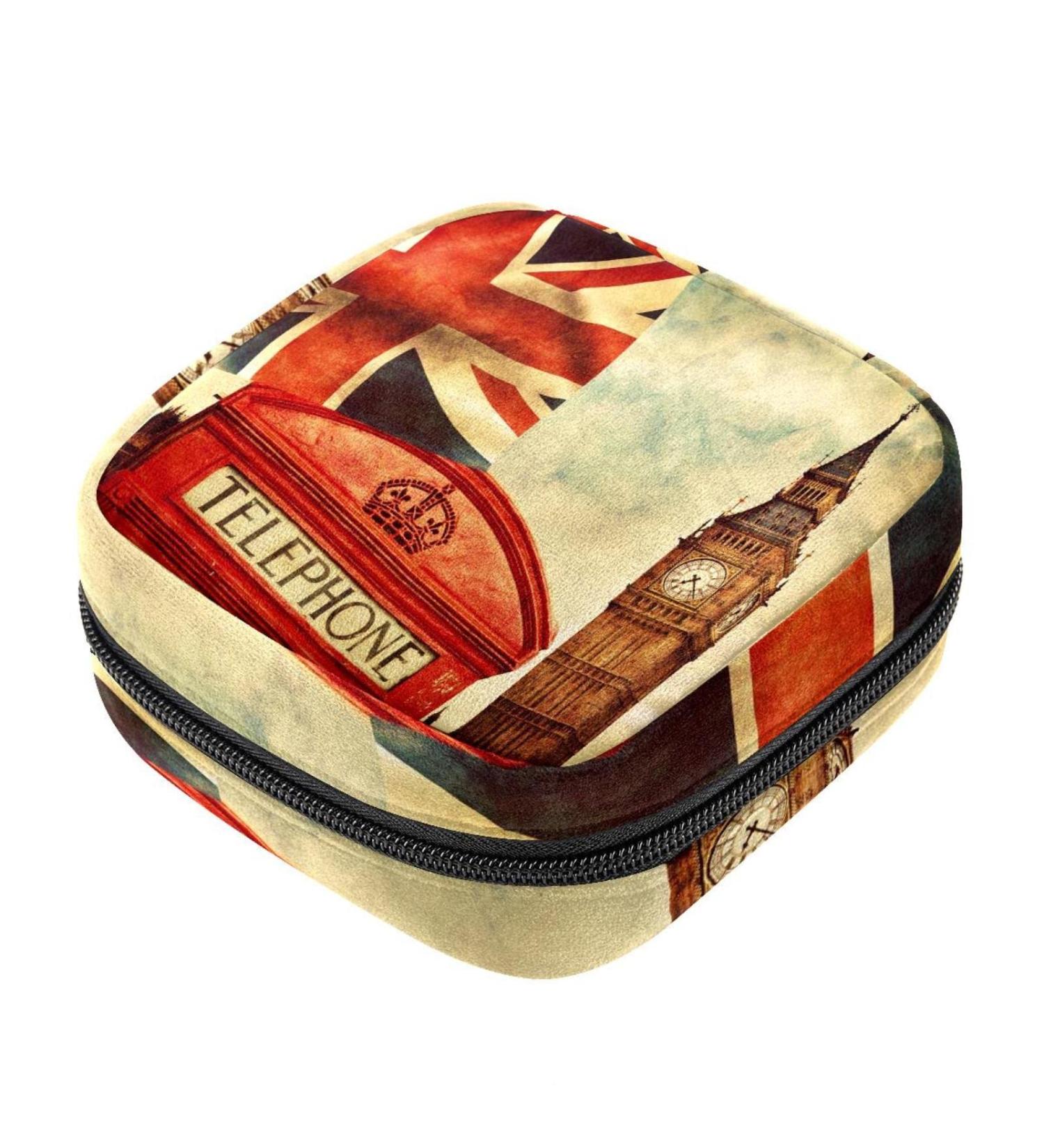 Menstrual Pad Bag with Zipper - Stylish Tampon Collection Pouch for Women & Girls | London Big Ben Design - Buy Online on GoSupps.com