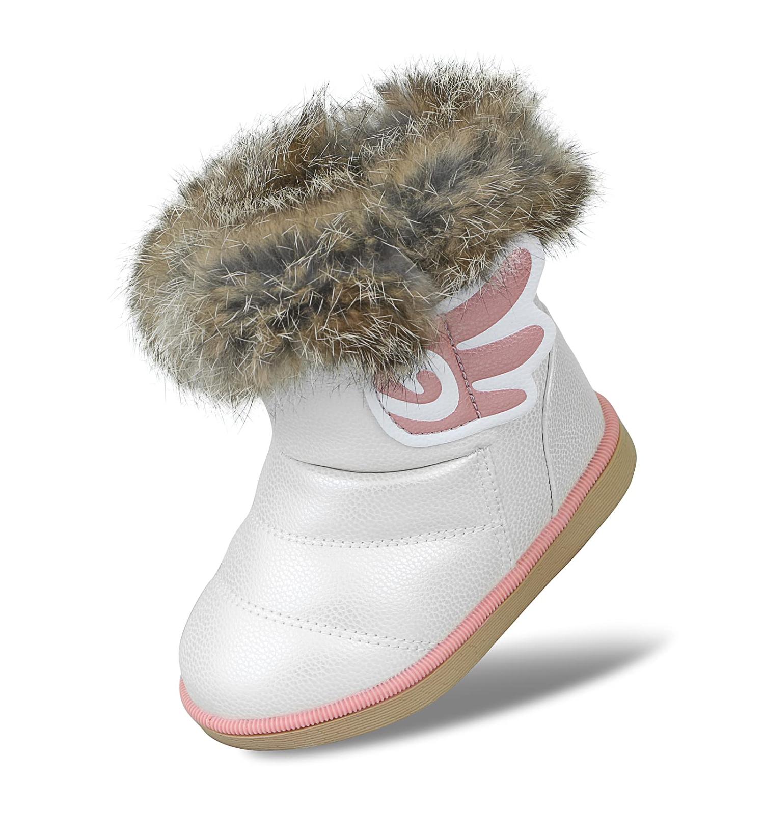 MINBEI Baby Girls Waterproof Snow Boots - Soft Leather Toddler Girls Winter Booties (Size 7 UK Child) - White - Buy Online on GoSupps.com