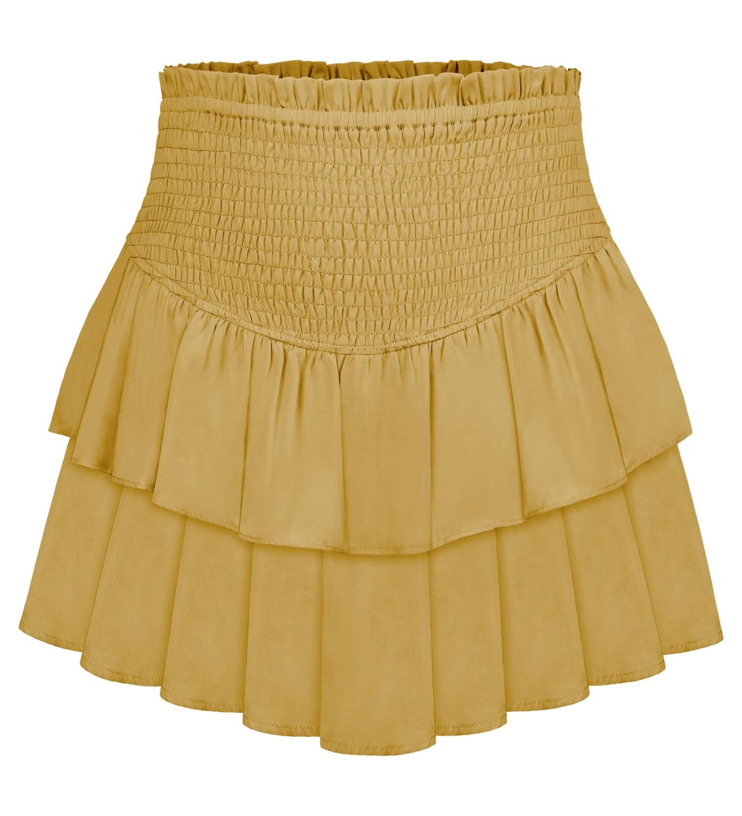 LAEMILIA Elastic Waist Floral Print Mini Skater Skirt - Yellow (Size L) - Buy Online on GoSupps.com