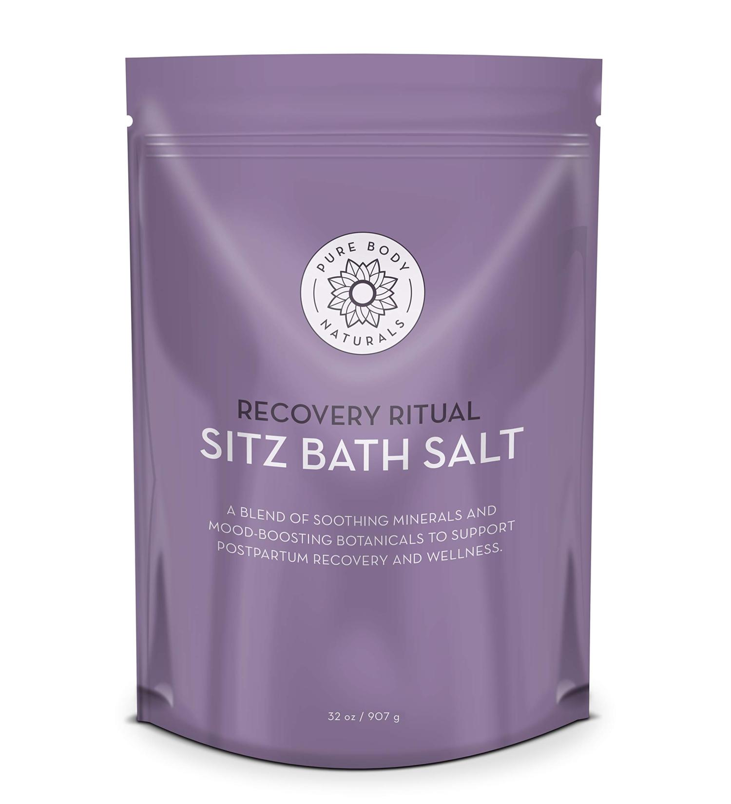 Natural Sitz Bath Salt for Postpartum Care & Hemorrhoid Relief | Epsom & Dead Sea Salt Soak - 32 oz by Pure Body Naturals - Buy Online on GoSupps.com