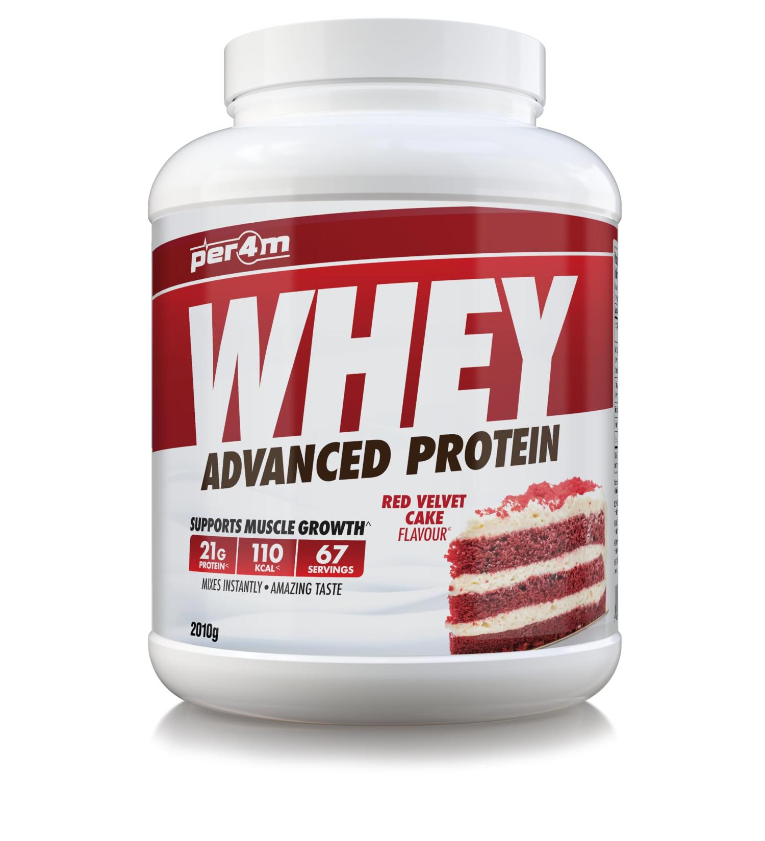 Per4m Protein Whey Powder | 67 Servings of High Protein Shake with Amino Acids | for Optimal Nutrition When Training | Low Sugar Gym Supplements (Red Velvet Cake 2010g) Red Velvet Cake 67 Servings (Pack of 1)