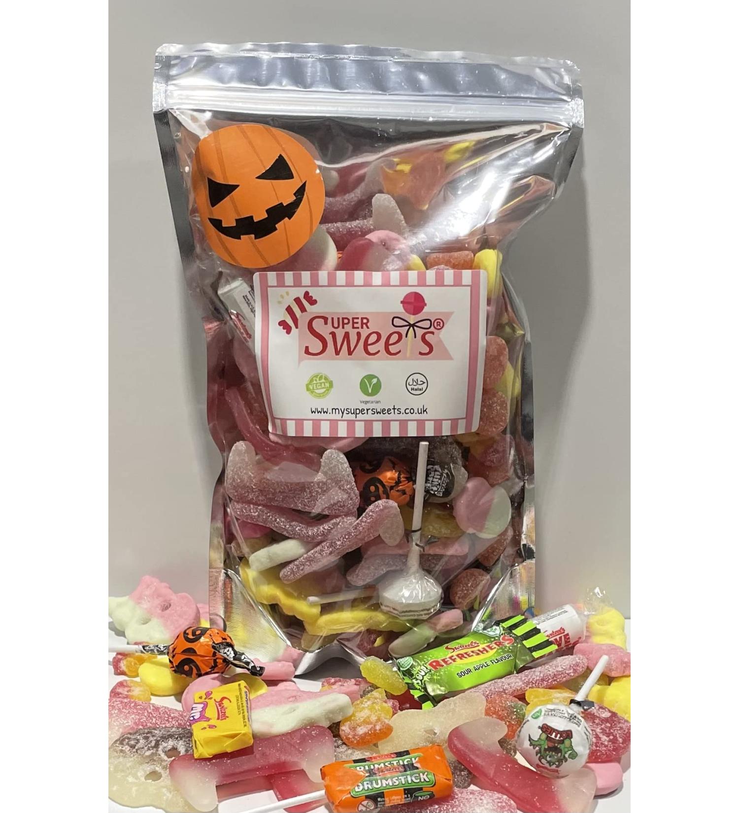 Super Sweets Vegan Halloween Sweets Mix pouch. Great for parties sharing and handing out for trick or treat